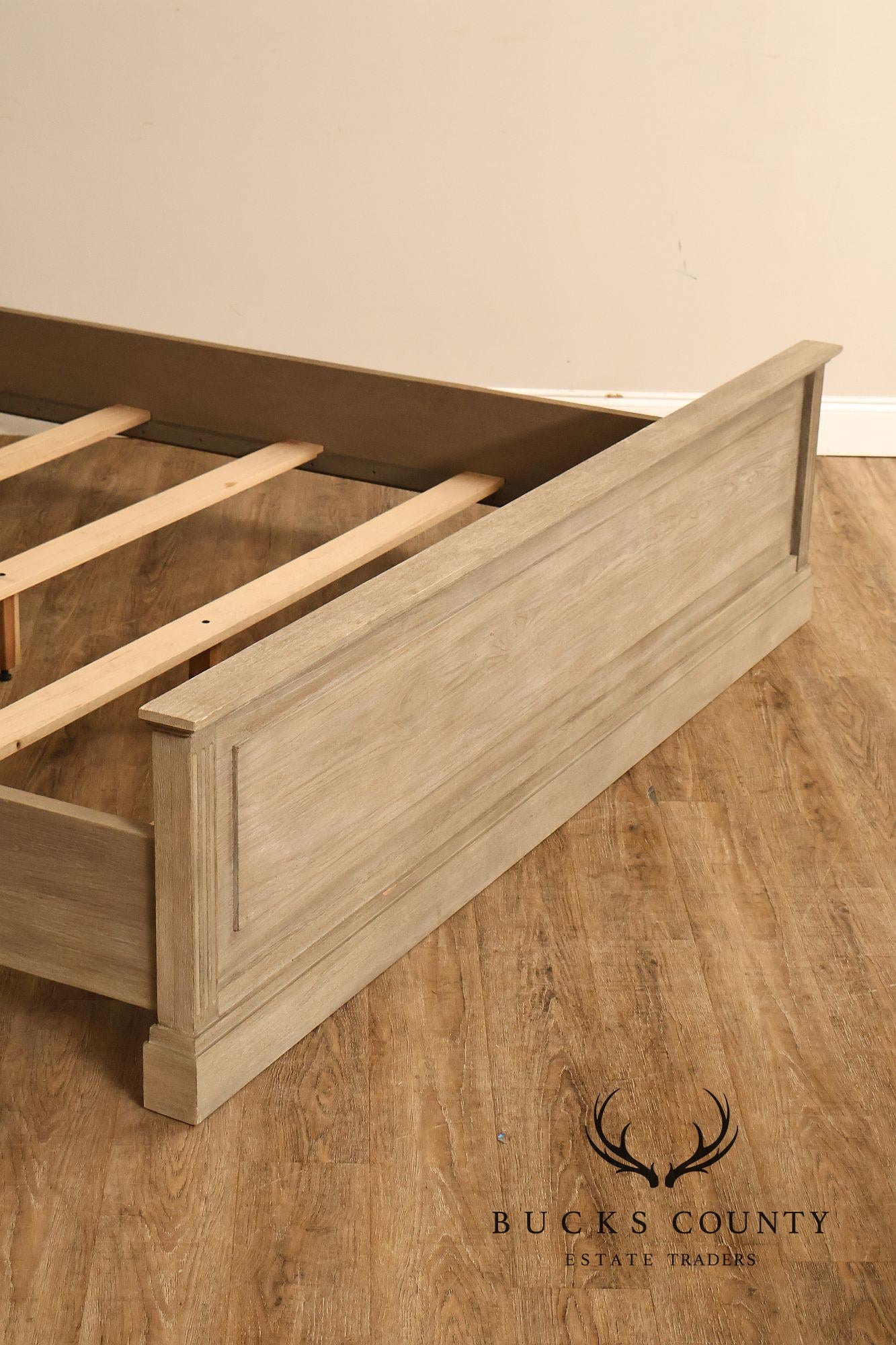 Natural Rustic Gray Finished King Size Country Style Panel Bed Frame