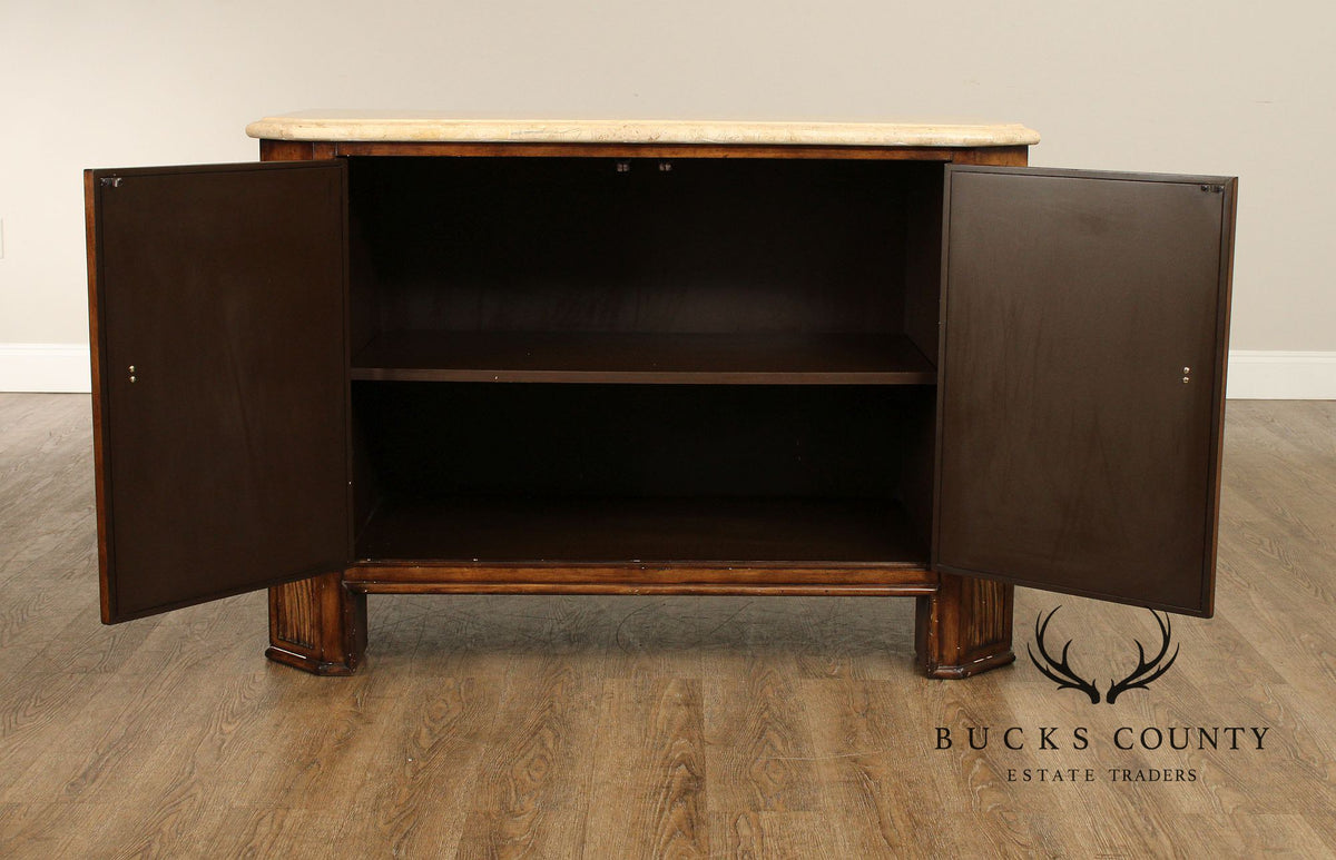 Hollywood Regency Travertine Top Console Cabinet