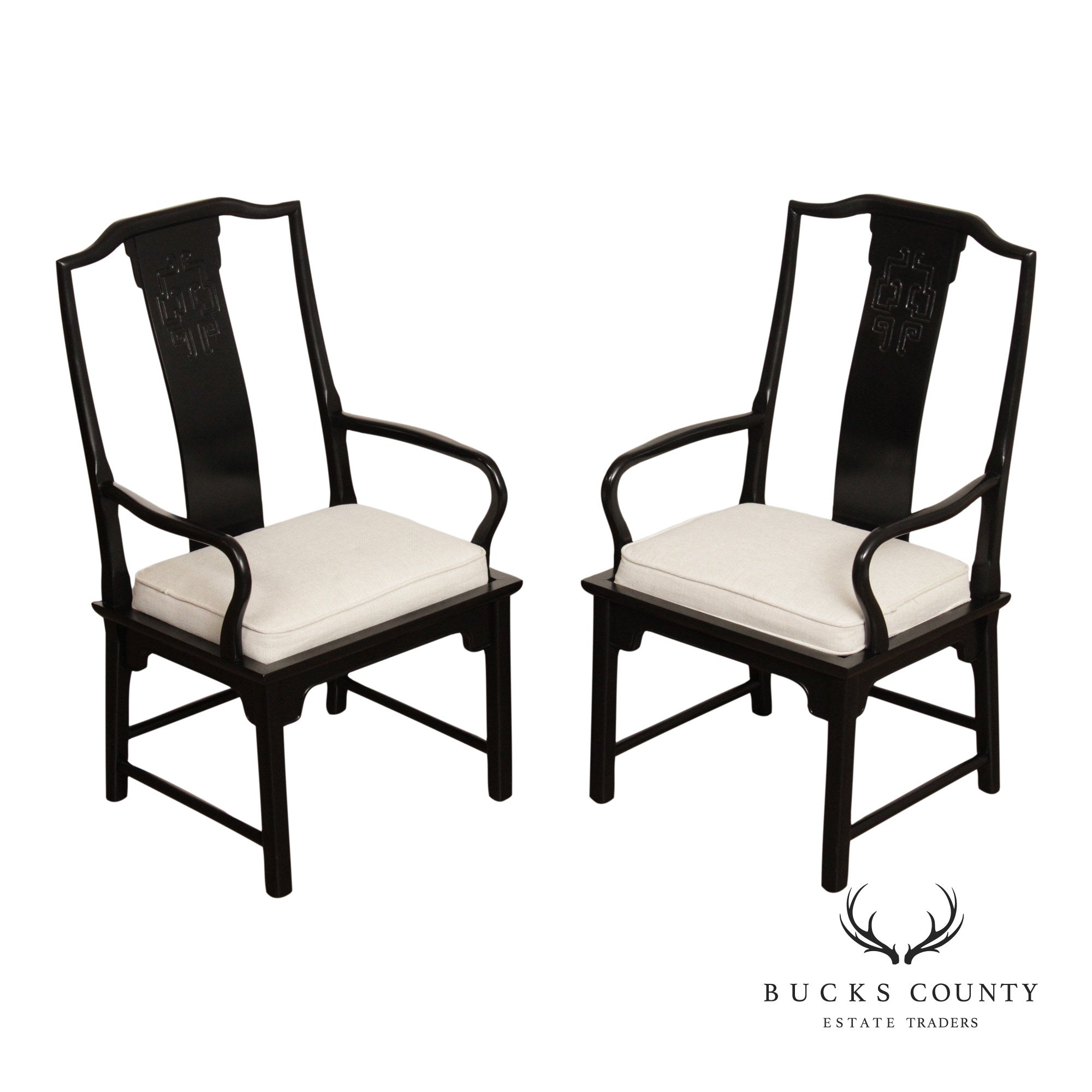 Century Furniture Chin Hua Pair Of Ebonized Host Armchairs