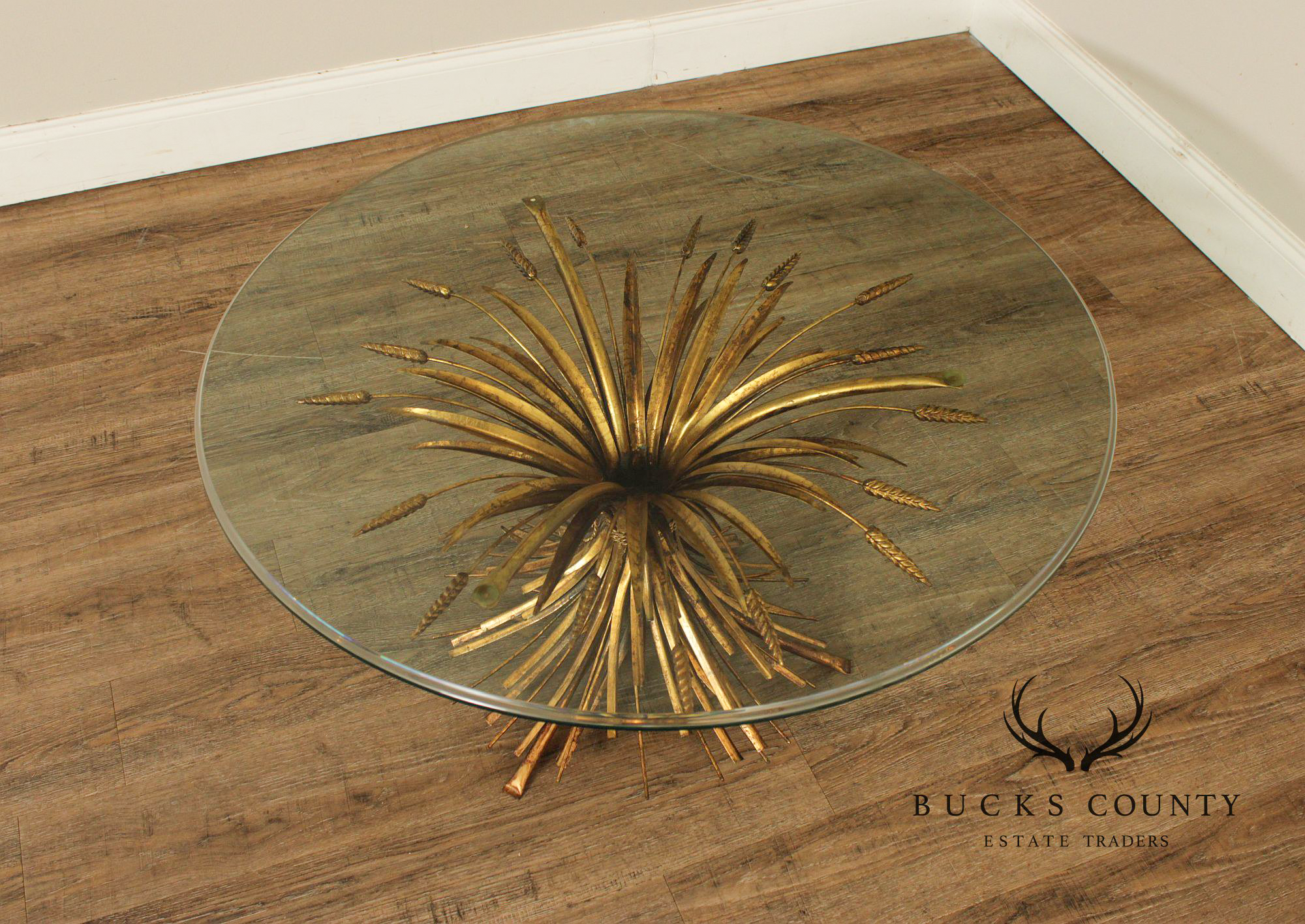 Hollywood Regency Glass Top Wheat Sheaf Coffee Table