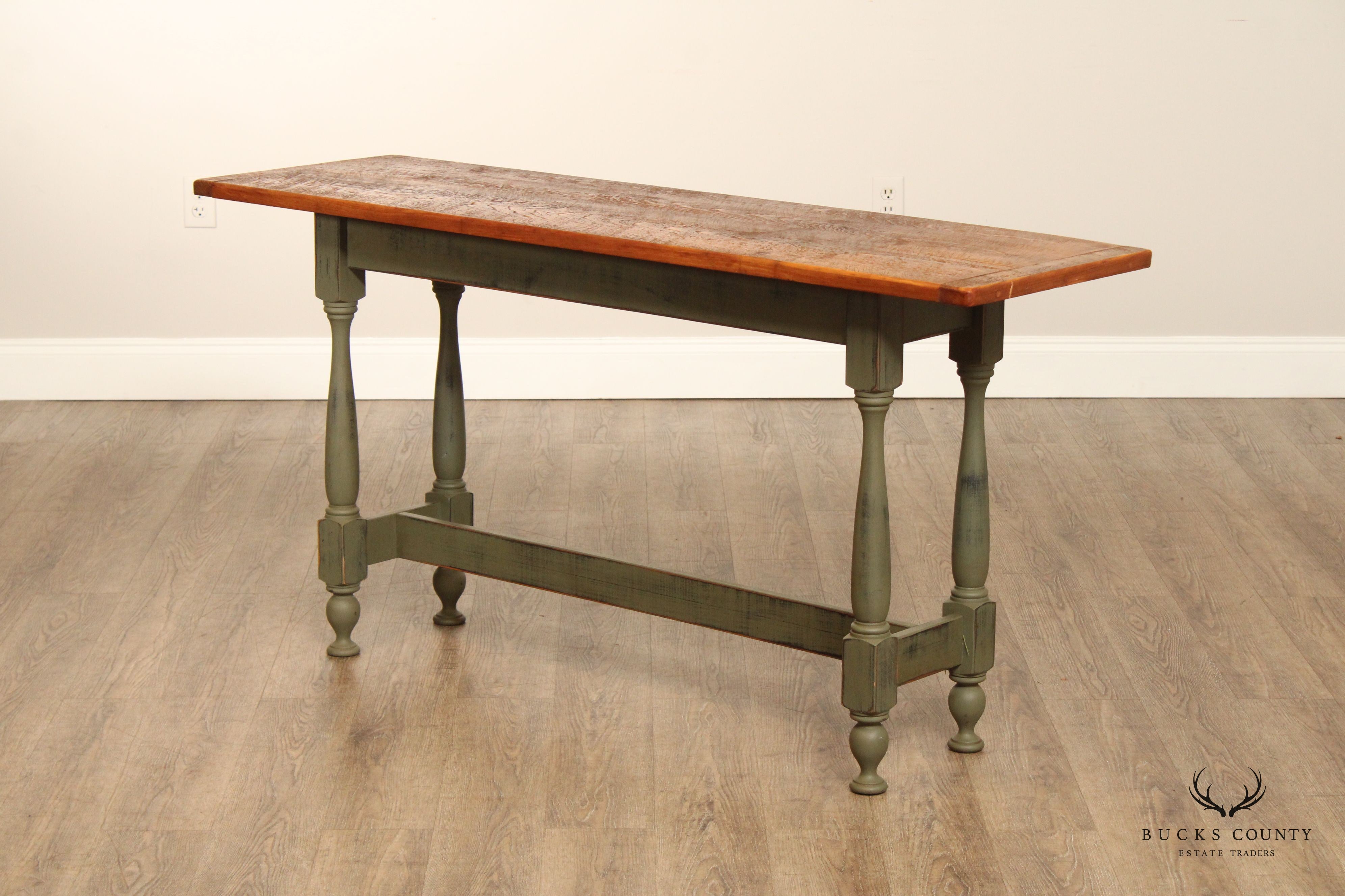 Country Farmhouse Style Hand Crafted Green Painted Console or Sofa Table