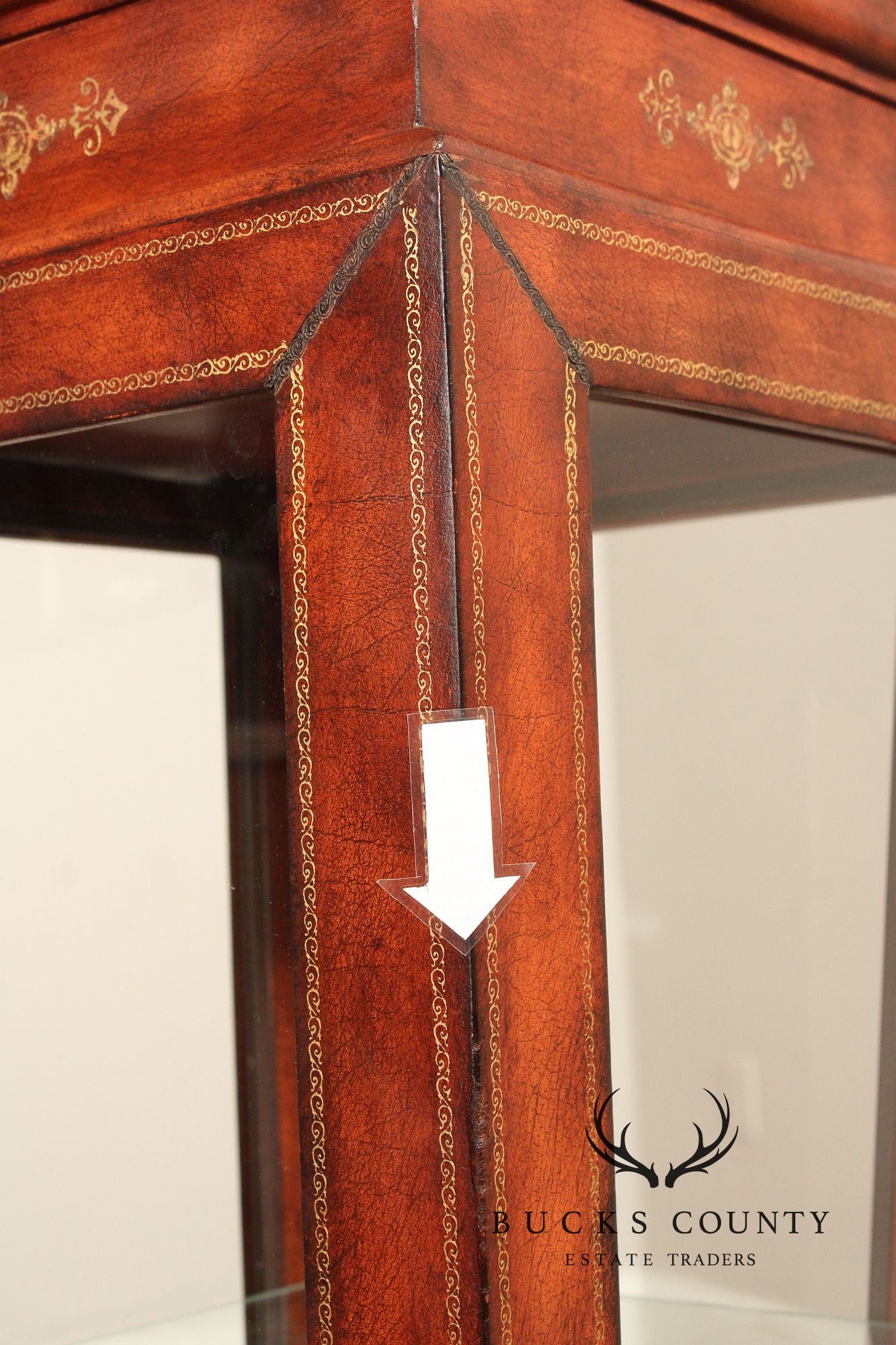 Maitland Smith Leather Wrapped Pedestal Display Cabinet