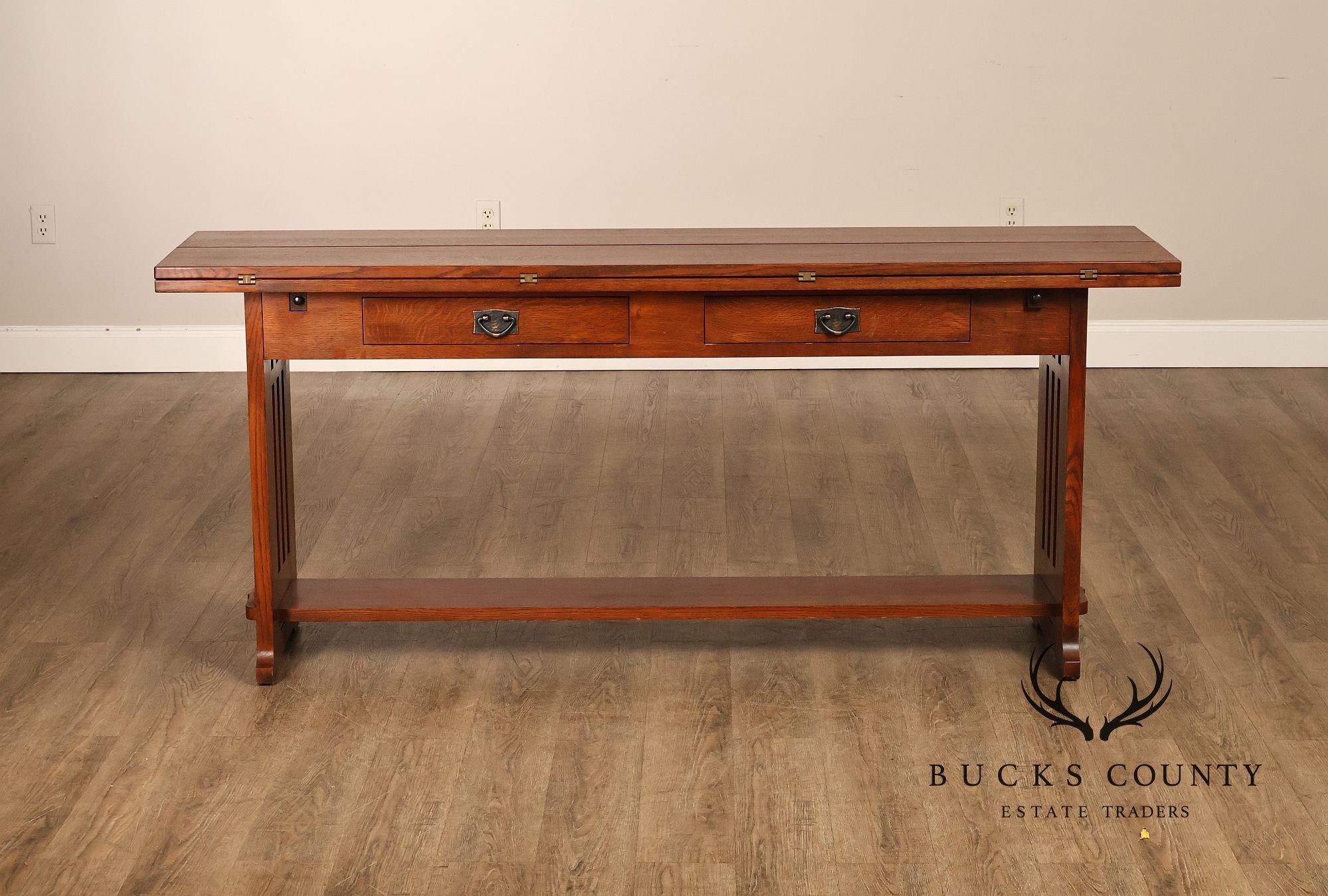 Stickley Furniture Mission Collection Oak Flip Top Harvest Console Or Dining Table