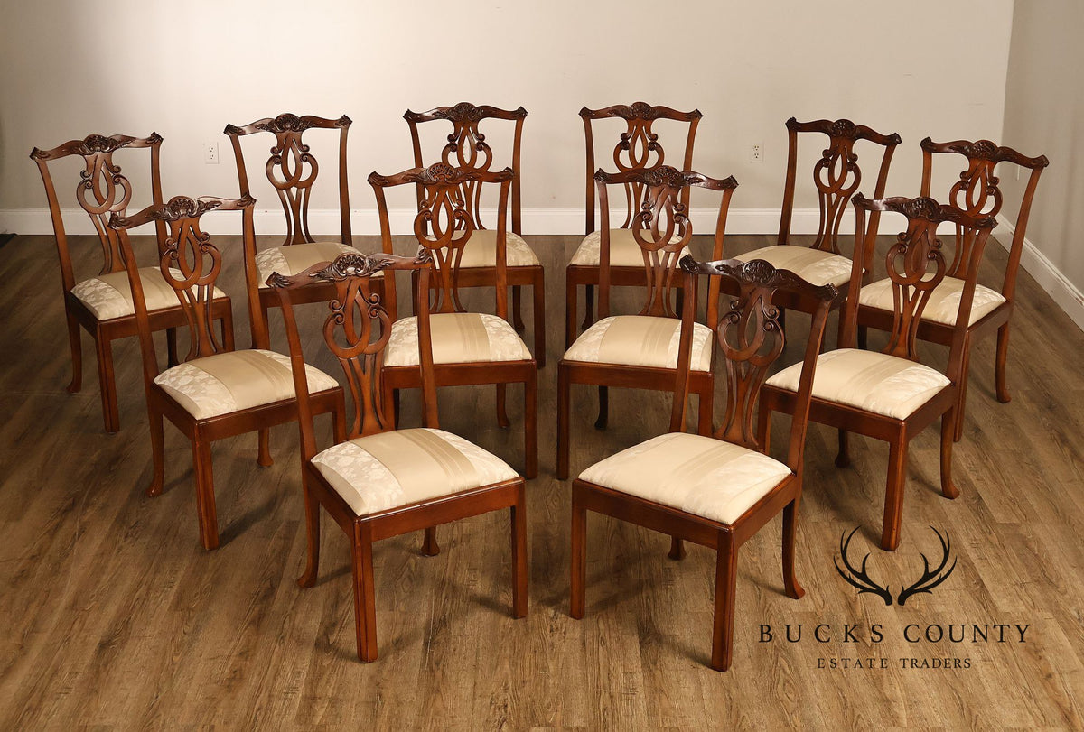 Baker Furniture Chippendale Style Set of Twelve Mahogany Dining Chairs