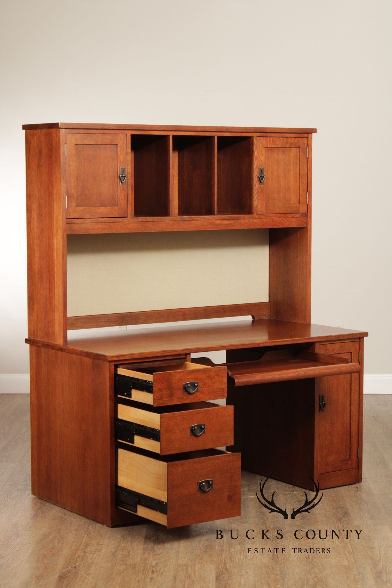 Stickley Mission Collection Executive Desk With Bookcase Hutch