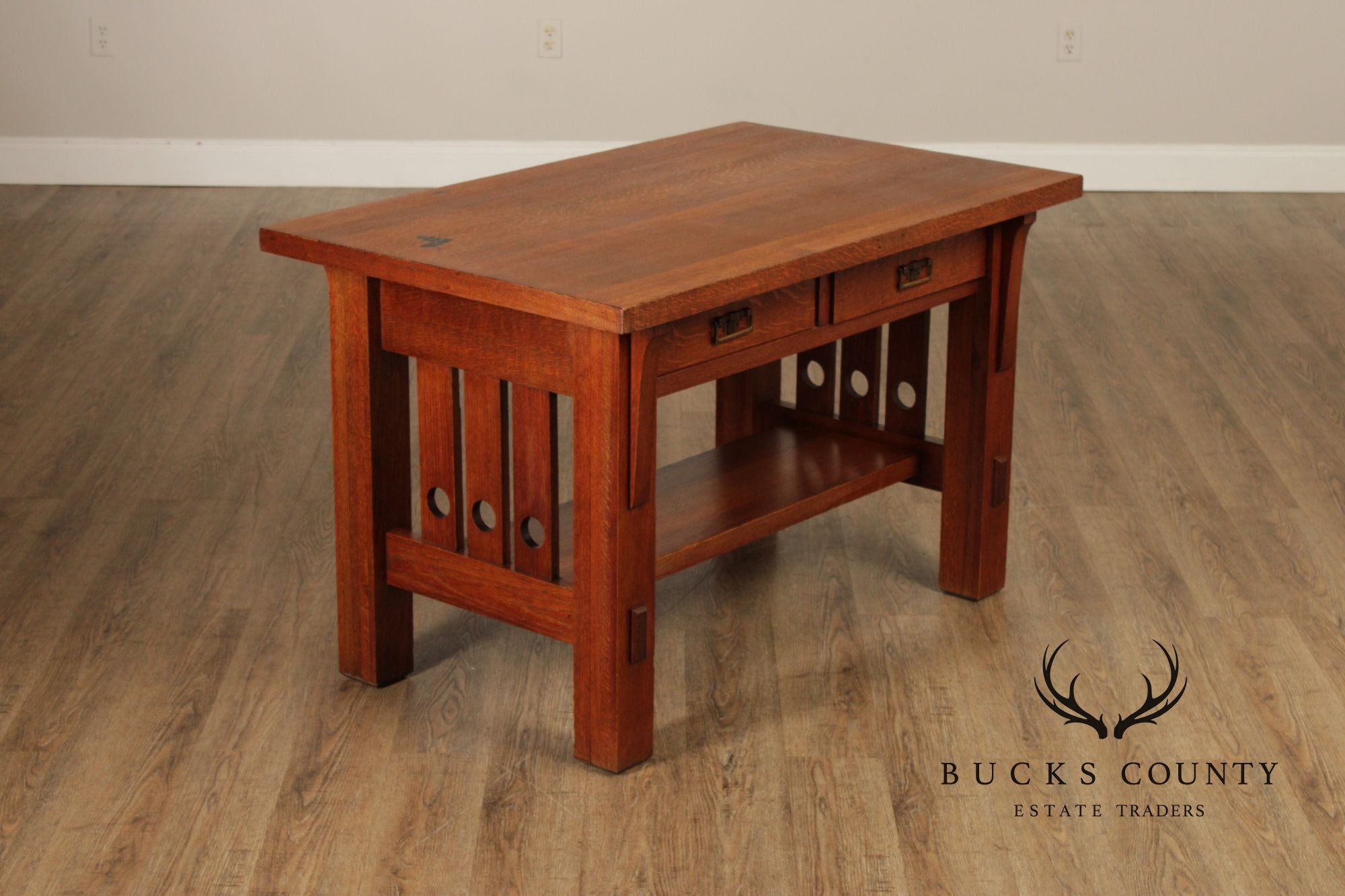 Antique Arts and Crafts Oak Library Table Writing Desk