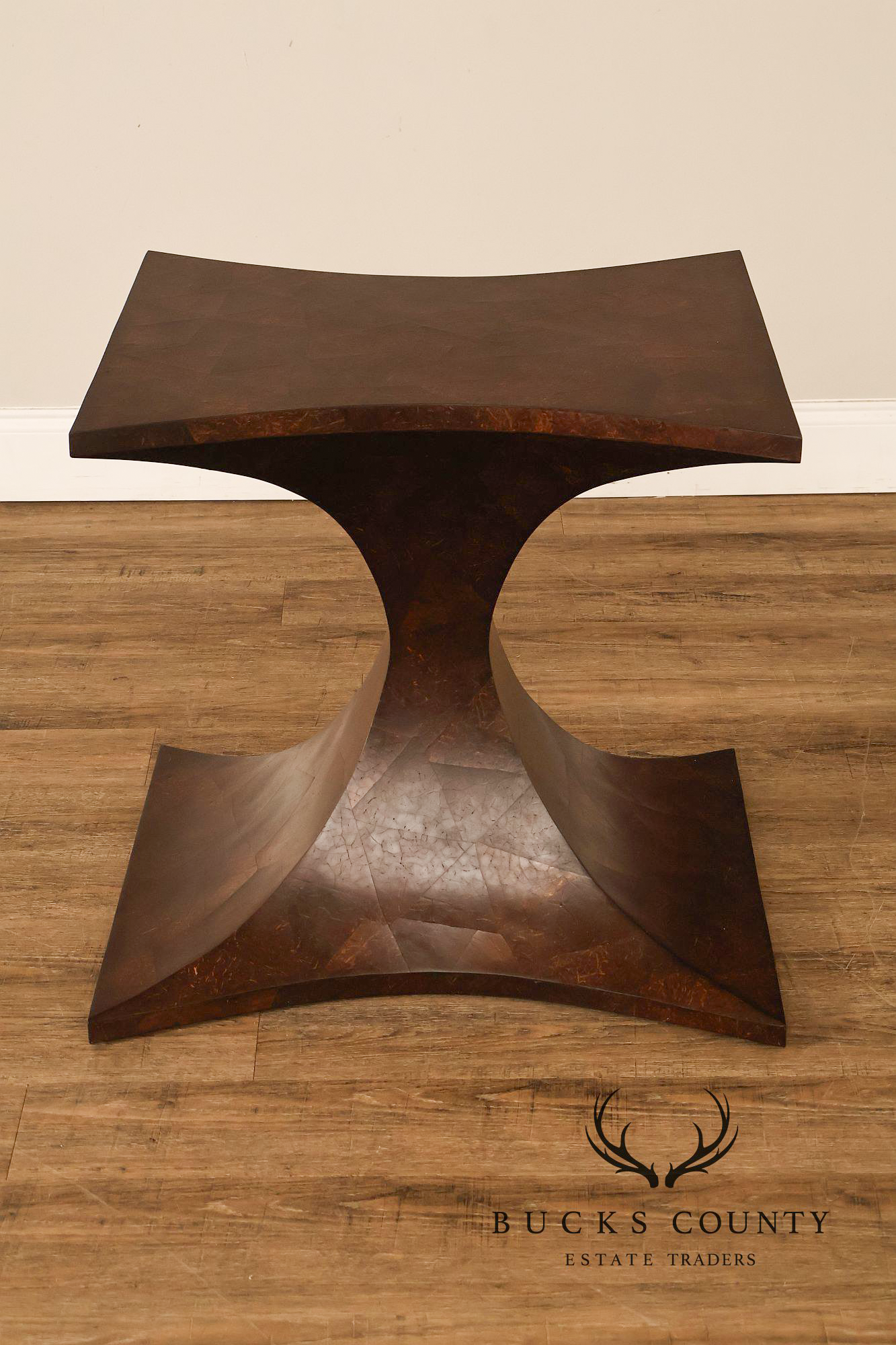 Sculptural Pair Of Coconut Shell Veneer Side Tables