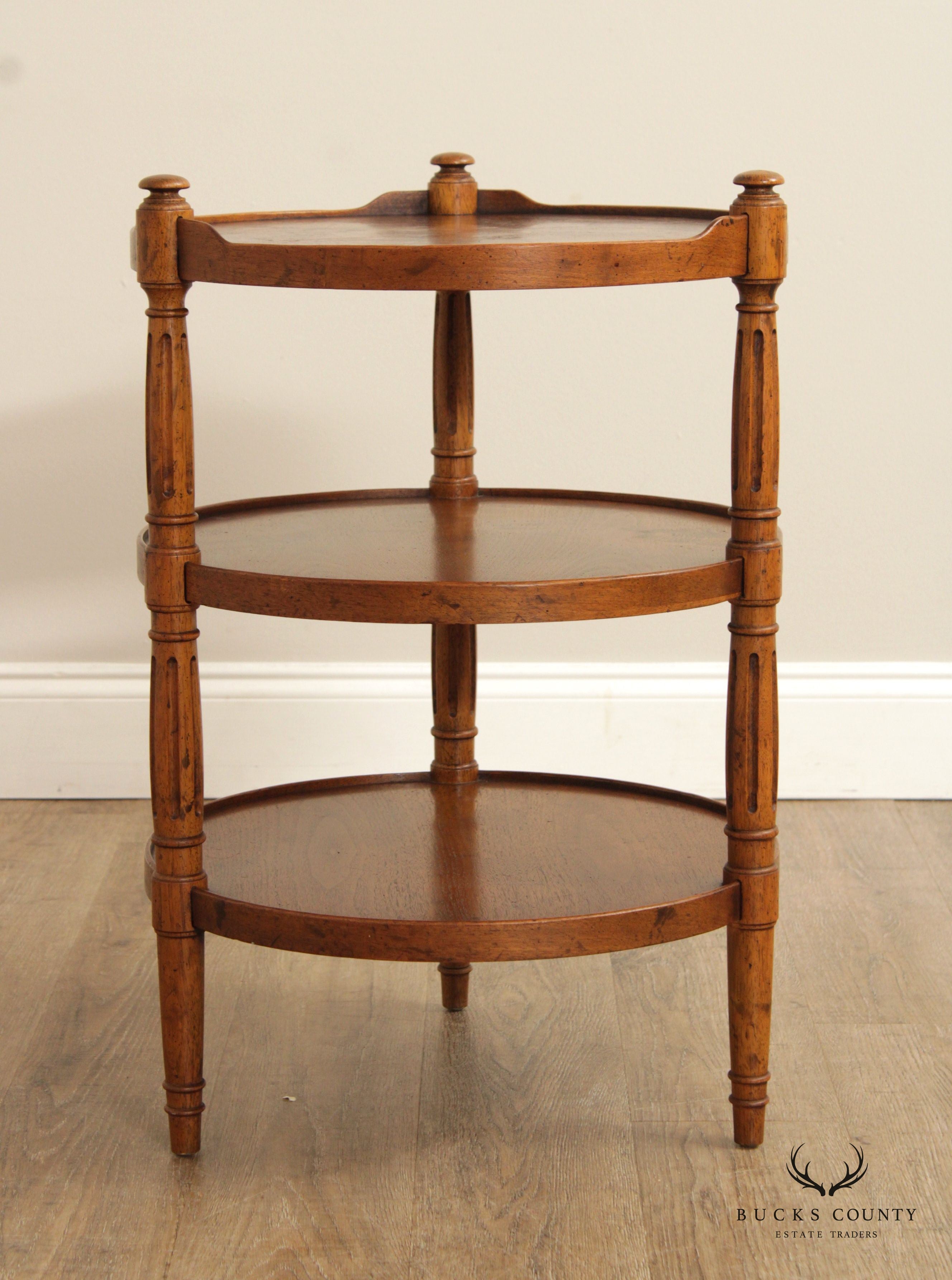 Heritage Vintage Louis XVI Style Burl Walnut Three Tier Etagere