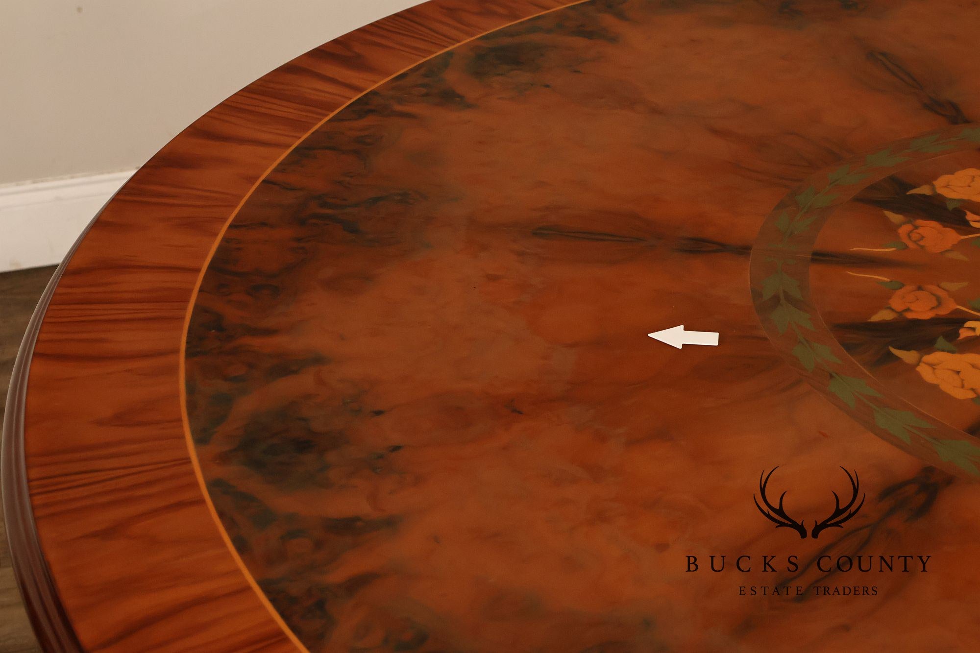 60” Round Pedestal Inlaid Burl Wood Dining or Center Table