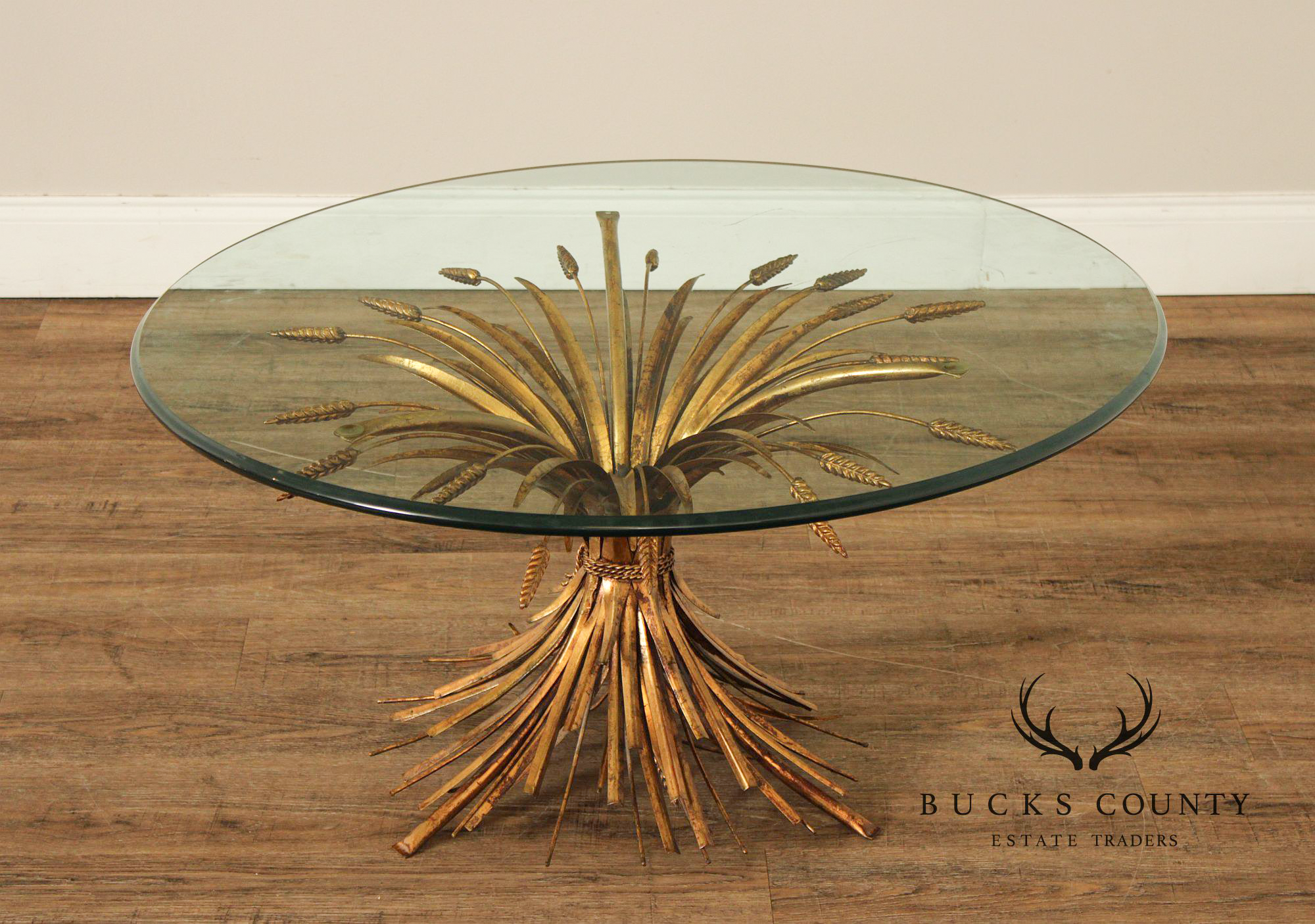 Hollywood Regency Glass Top Wheat Sheaf Coffee Table