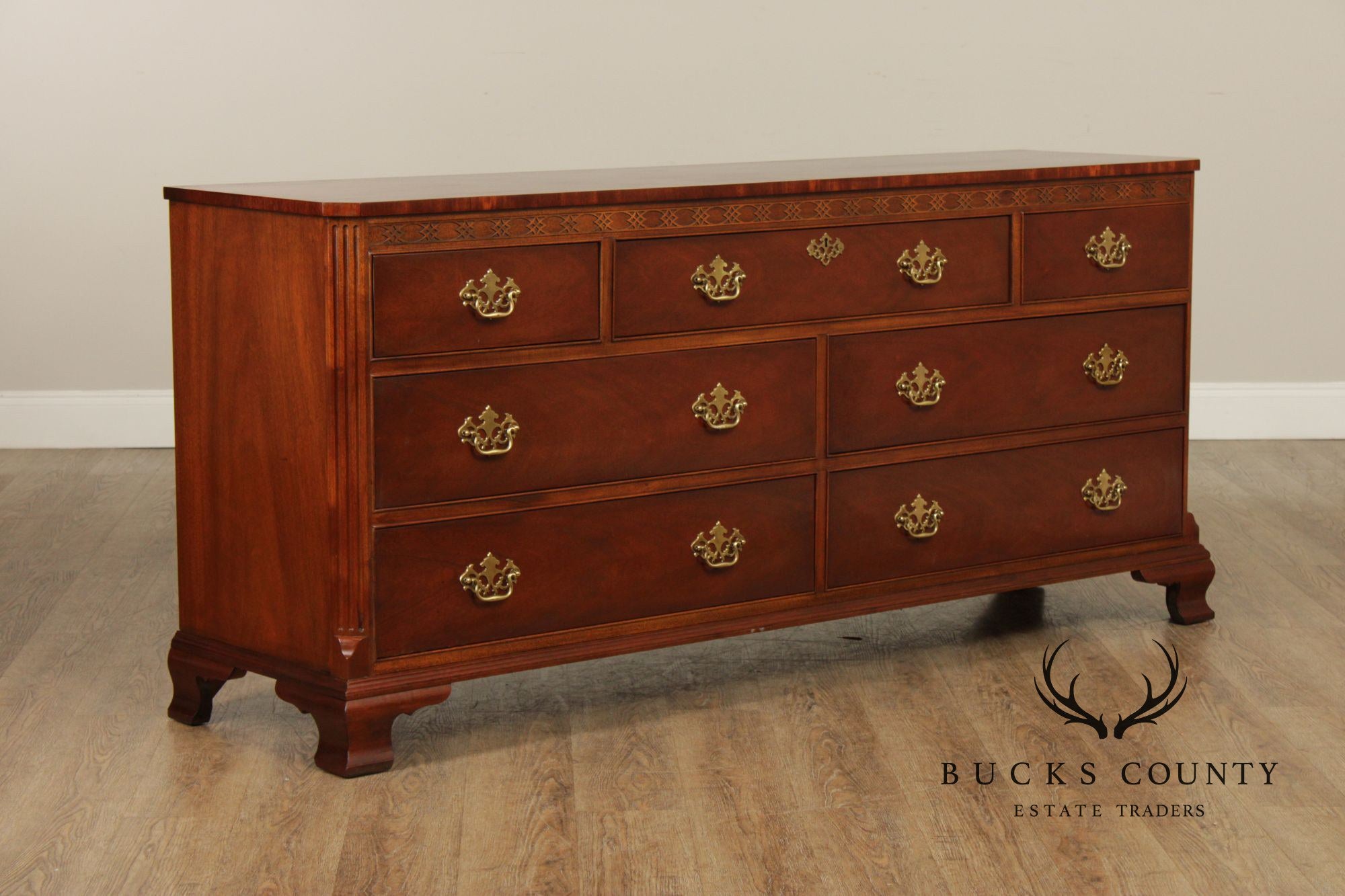 Baker Chippendale Style Mahogany Triple Dresser