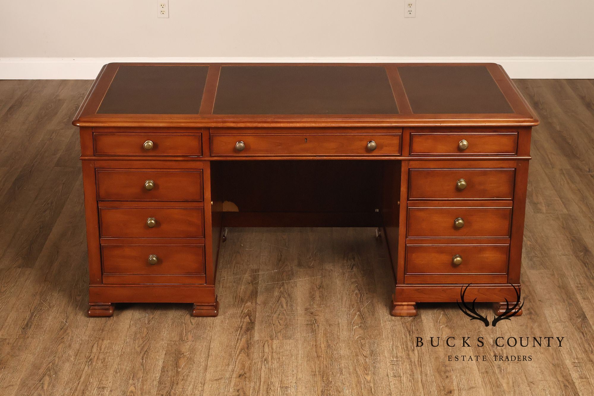 Sligh Leather Top Executive Pedestal Desk