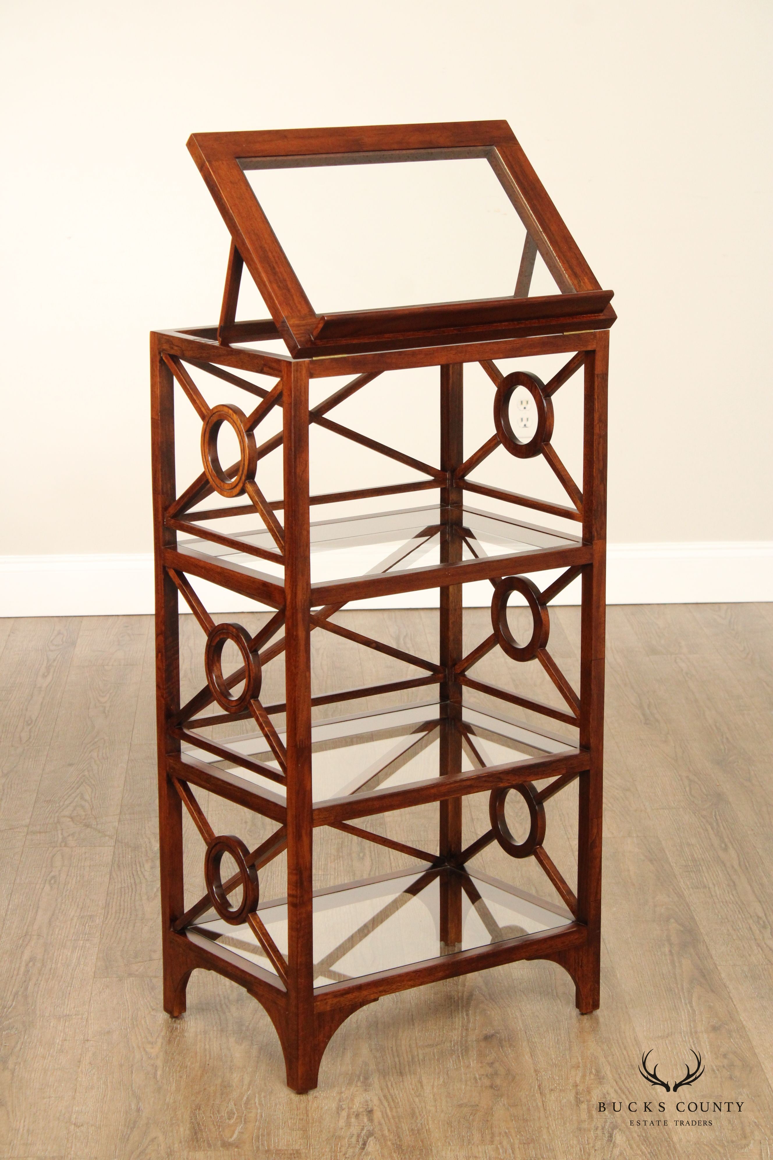 Selamat Designs Mahogany And Glass Shelf Etagere