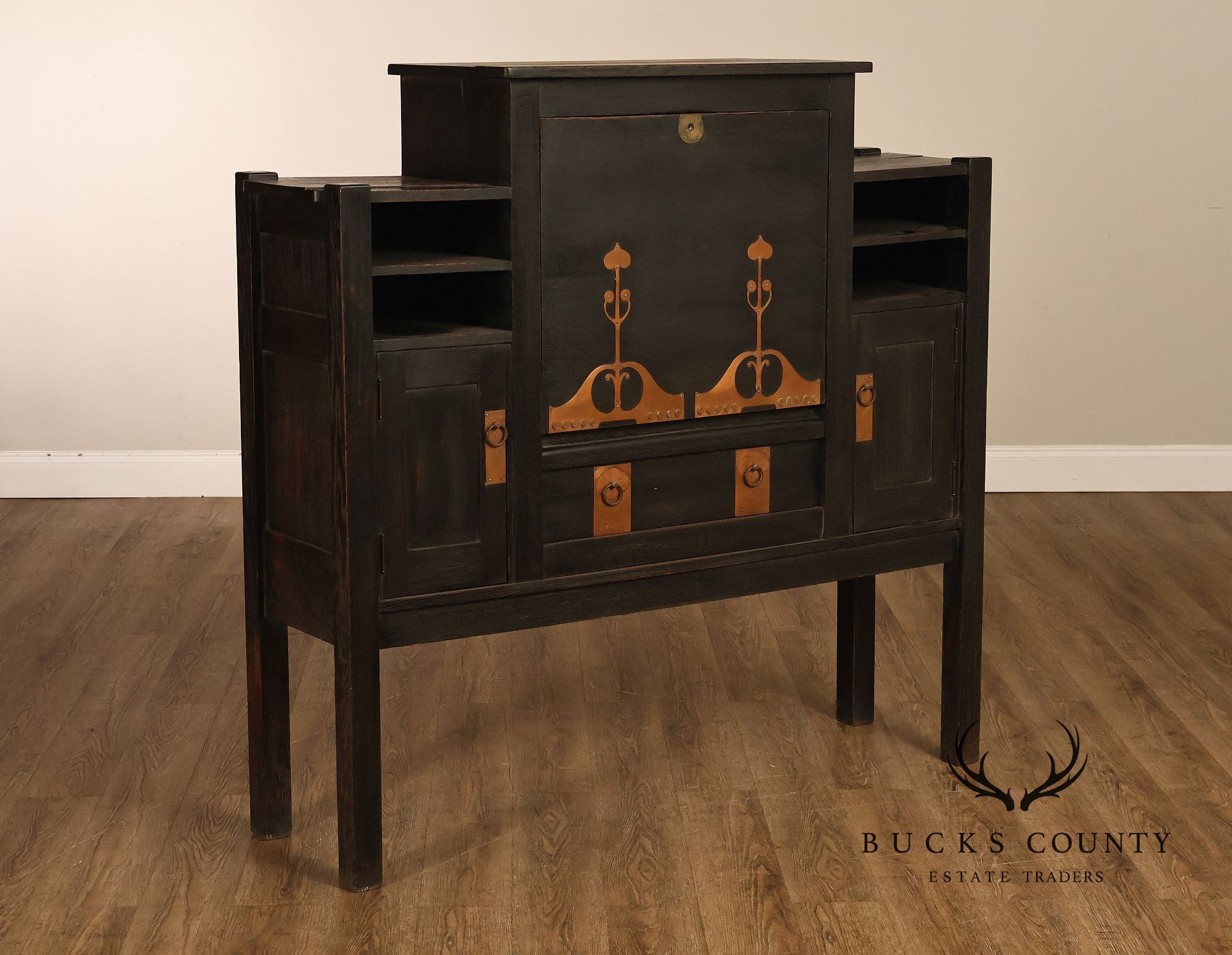 Antique Stickley Brothers Model 6508 Arts And Crafts Oak House Desk With Copper Trimmings