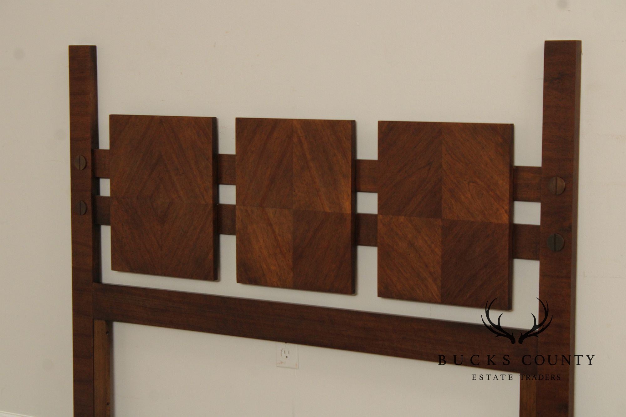 Lane Mid Century Modern Brutalist Queen Size Walnut Headboard
