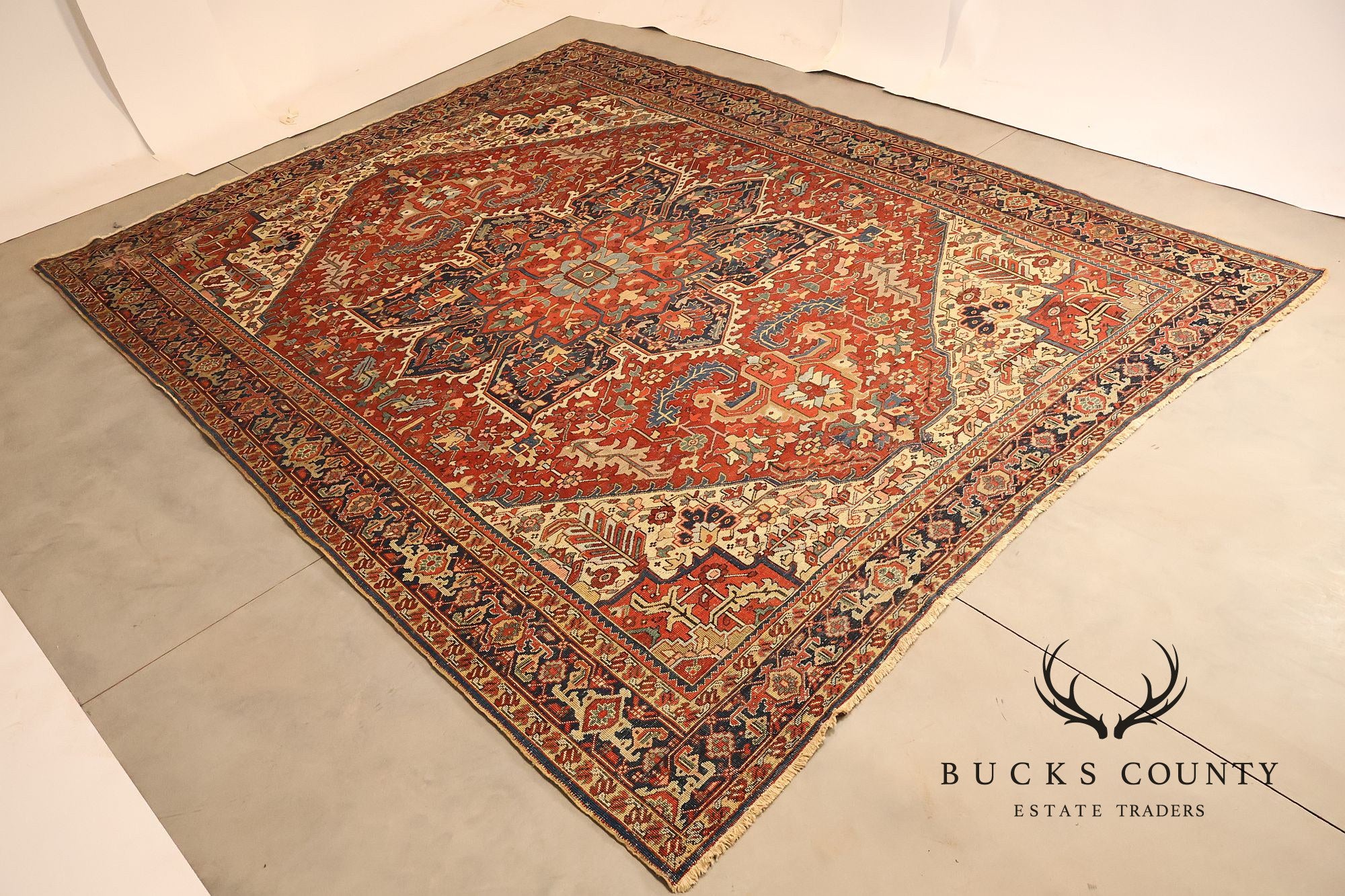 Antique Hand Knotted Persian Heriz Room Size Rug 12' X 15'