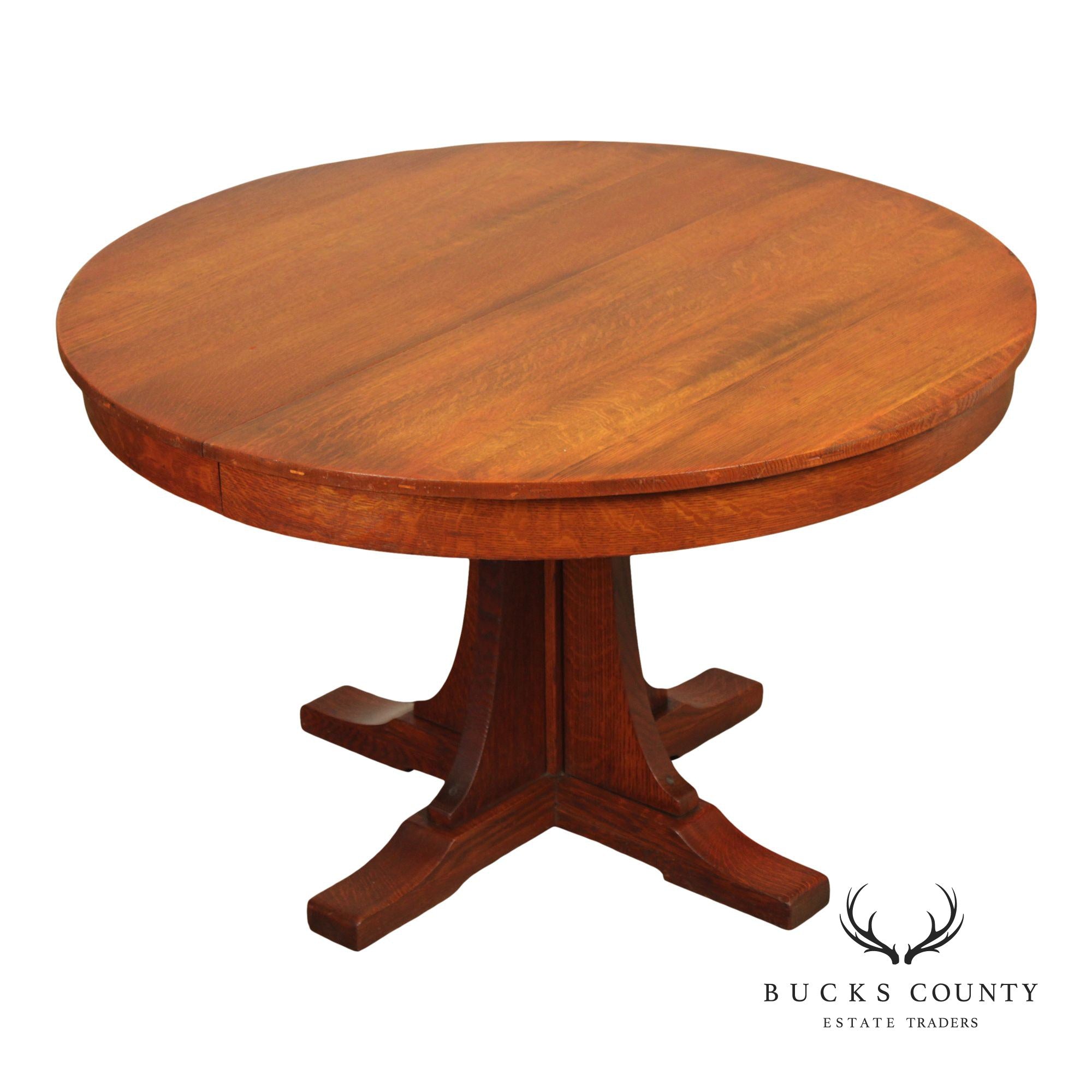 Antique L. & J.G. Stickley Mission Oak Round Dining Table