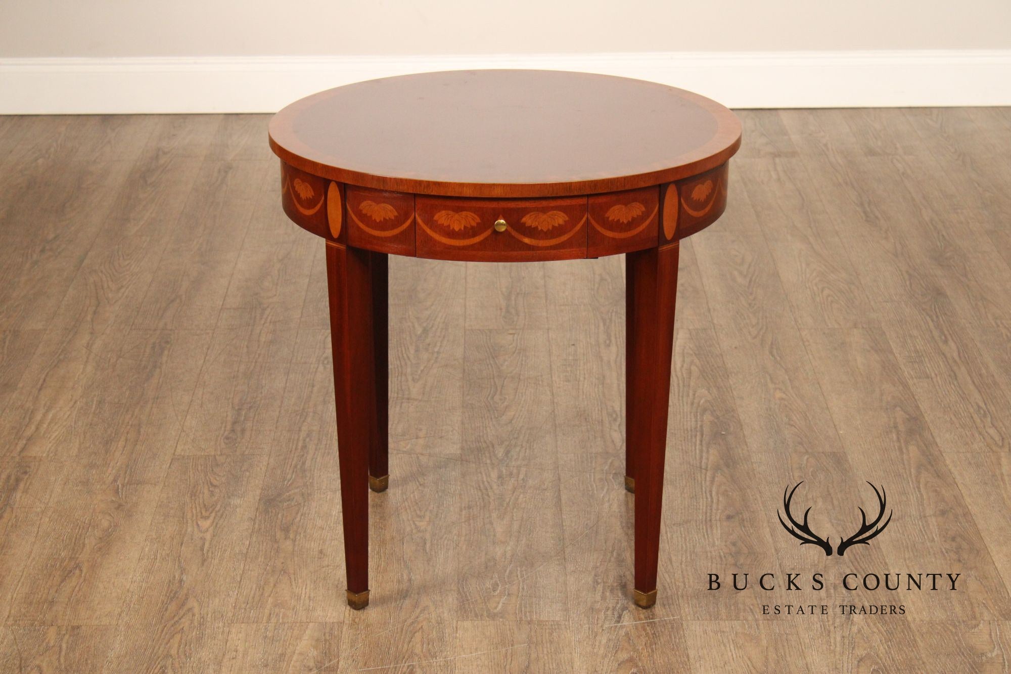 Baker Federal Style Inlaid Mahogany Round Side Table