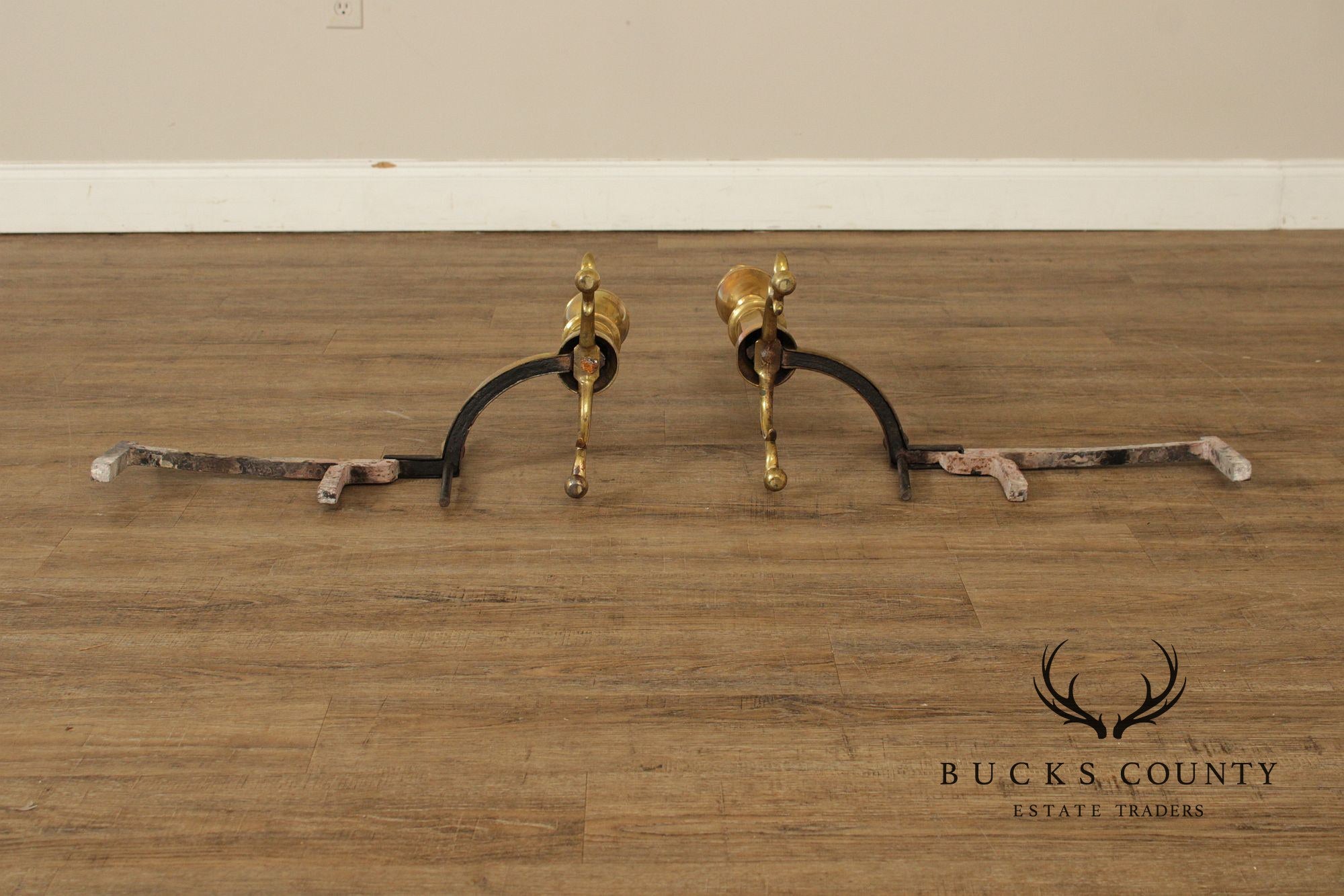 Vintage Federal Style Pair of Brass Andirons