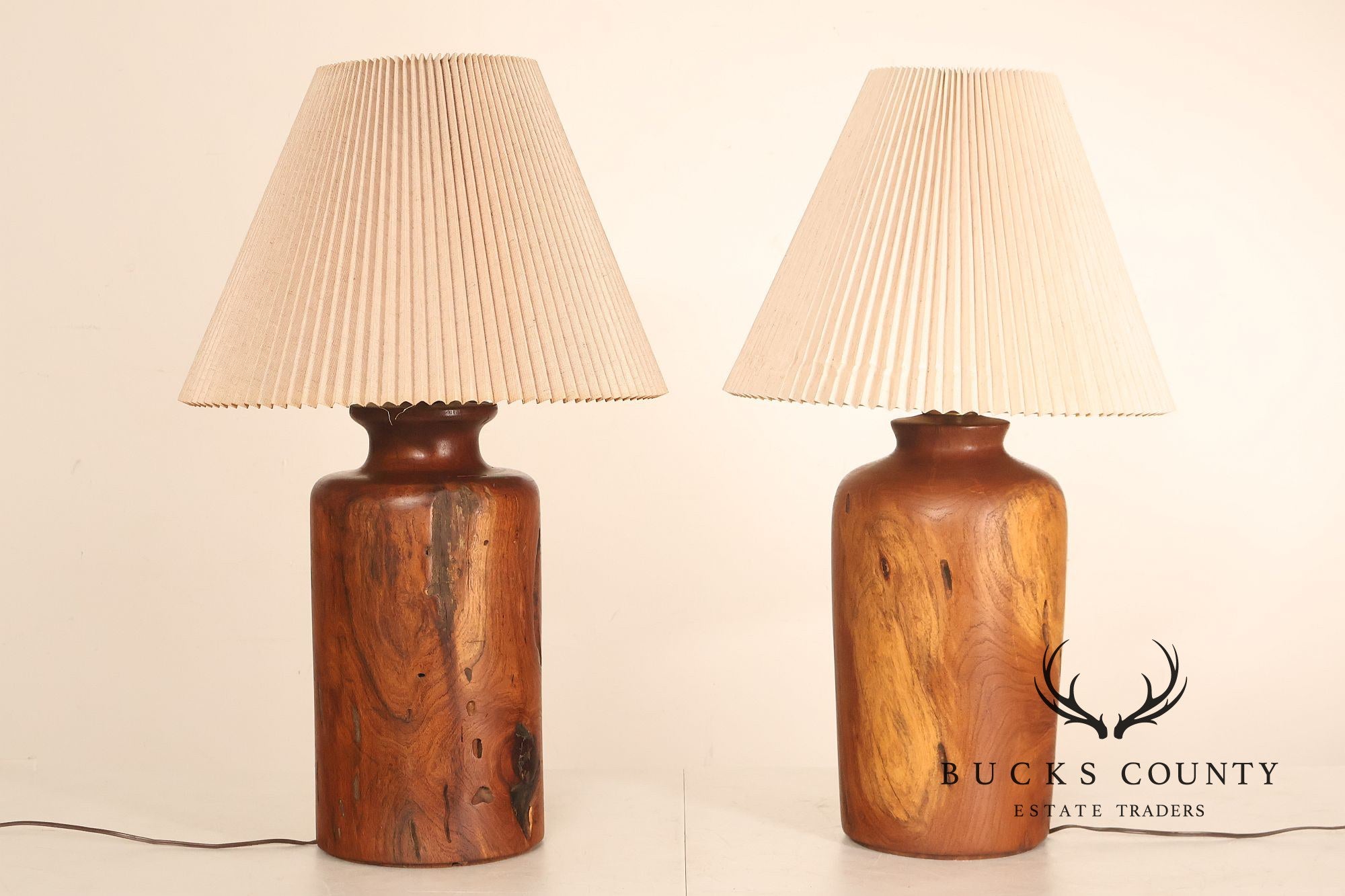 Organic Modern Mid Century Modern Pair of Turned Wood Table Lamps