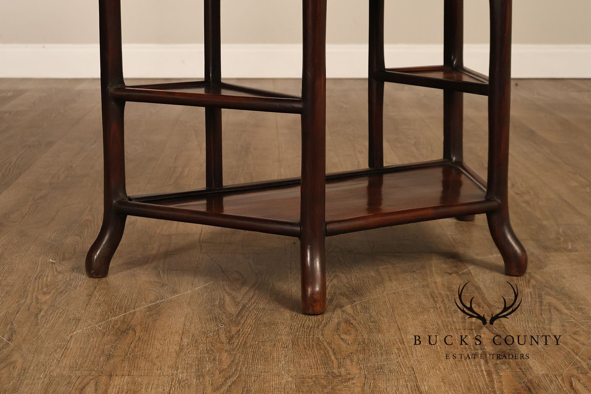 Asian Style Demilune Marble Top Side Table With Tiered Shelves