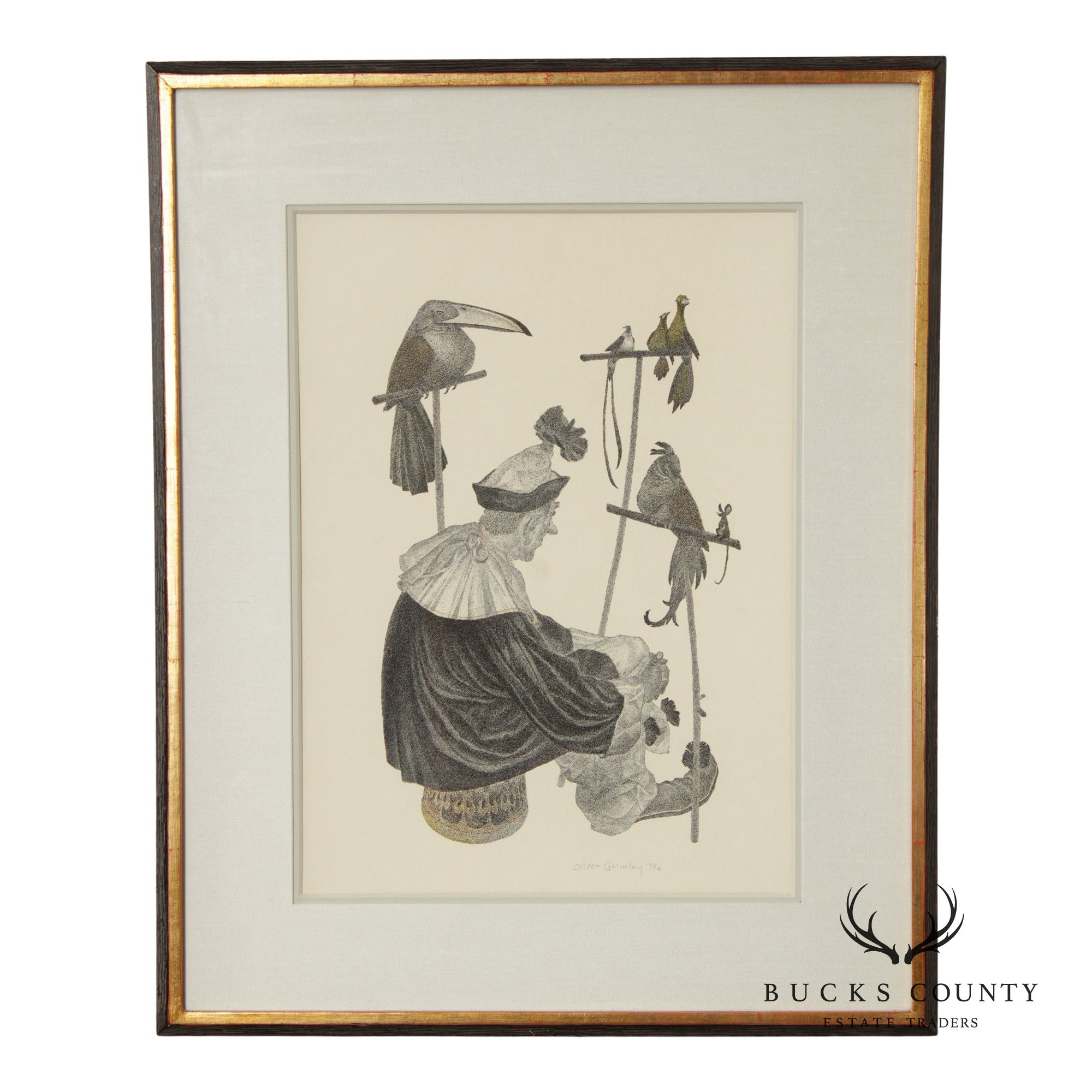 Oliver Grimley Pen and Ink Drawing, Harlequin and Friends