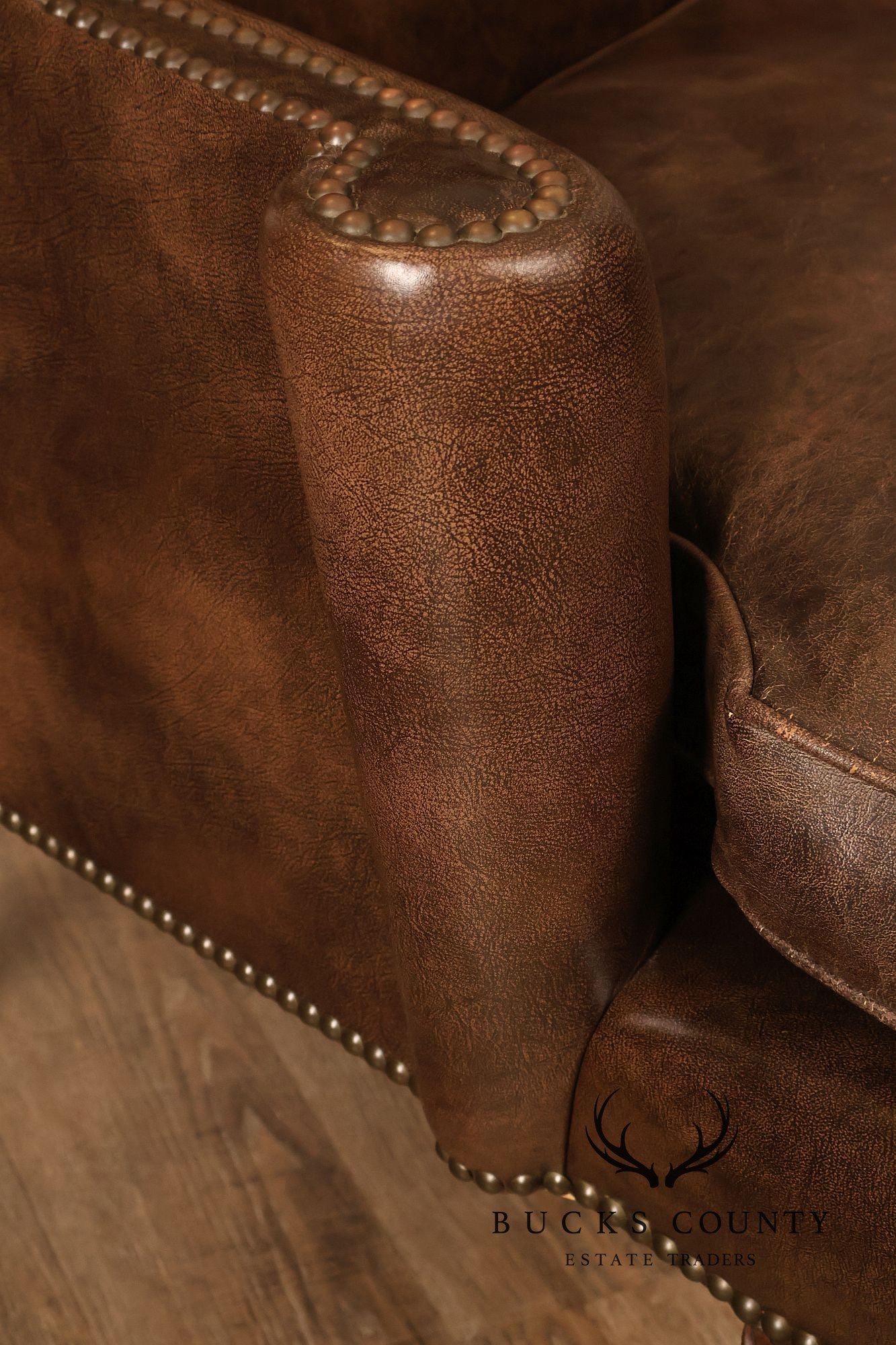 Kittinger Colonial Williamsburg Chippendale Style Pair Leather Wing Chairs