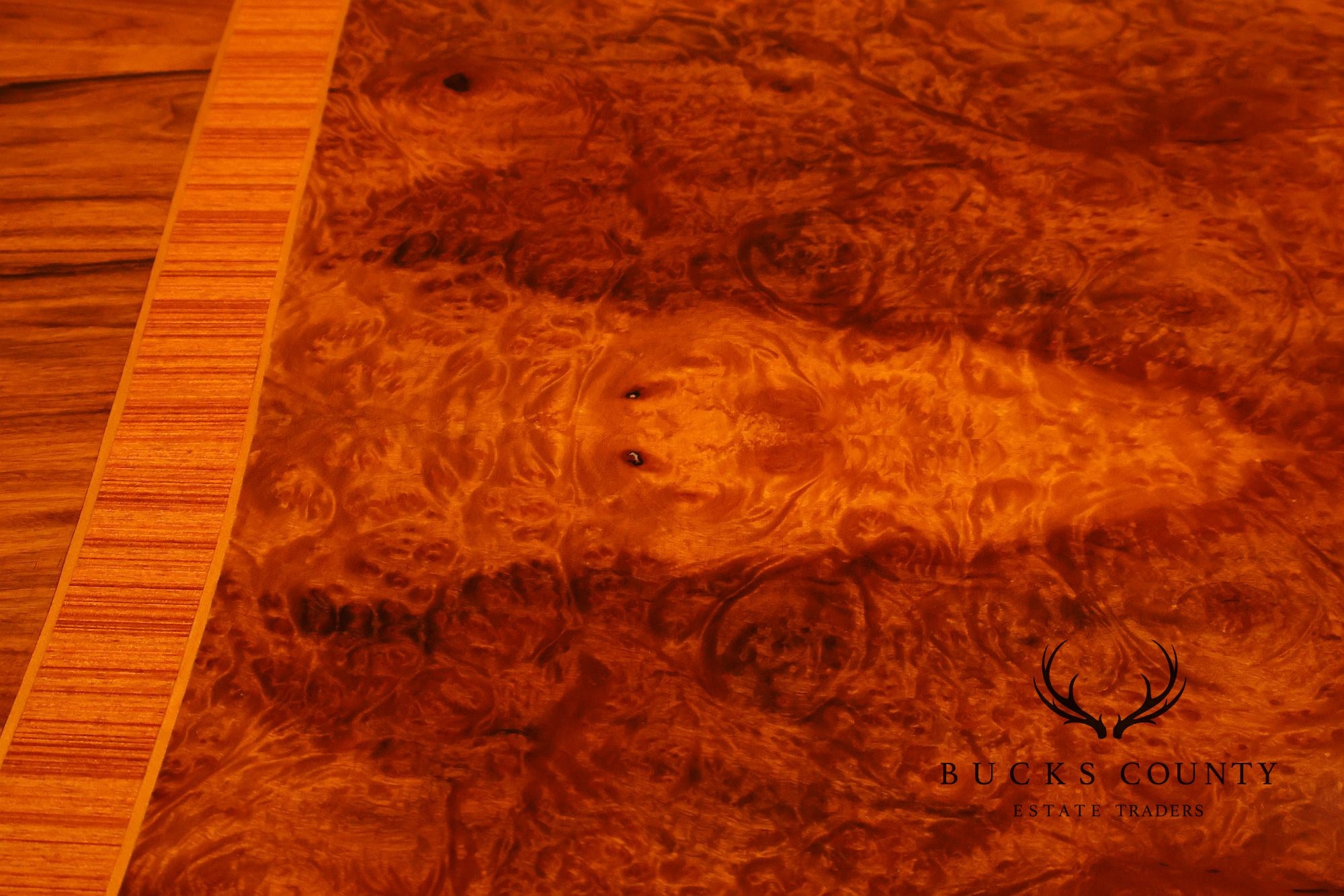 Exceptional Italian Burlwood Inlaid Double Pedestal Extendable Dining Table