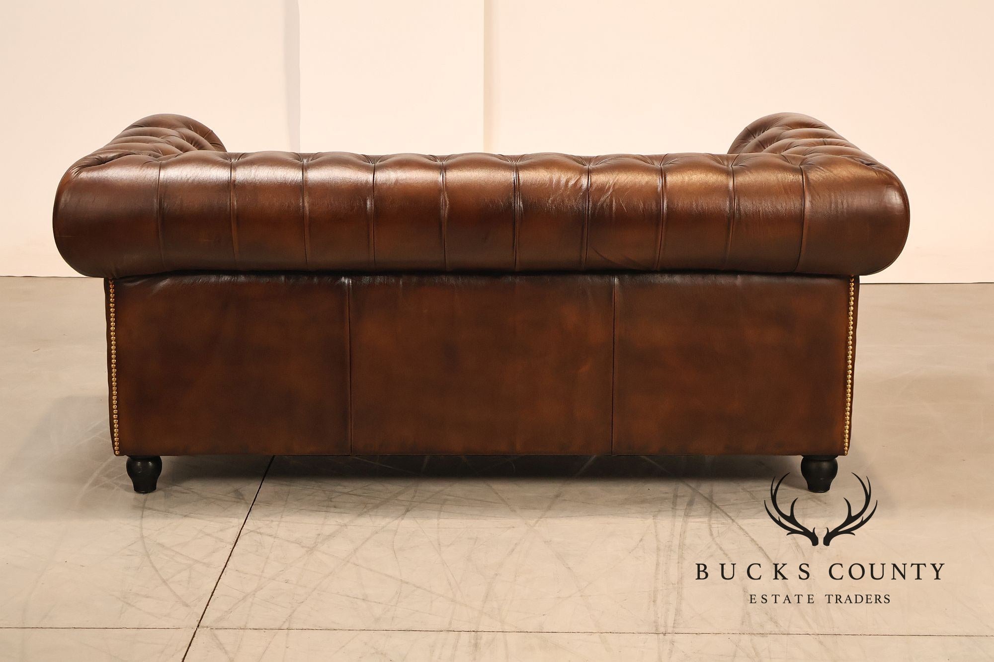 Chesterfield Style 6 Foot Cognac Brown Tufted Leather Sofa