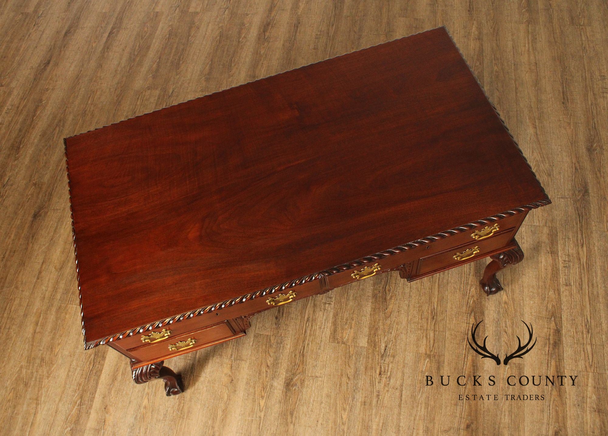 Antique Chippendale Style Carved Mahogany Partners Desk