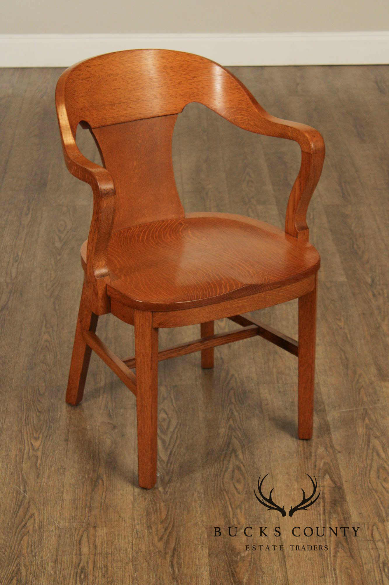 Marble & Shattuck Vintage Set of Six Solid Oak Bankers Armchairs