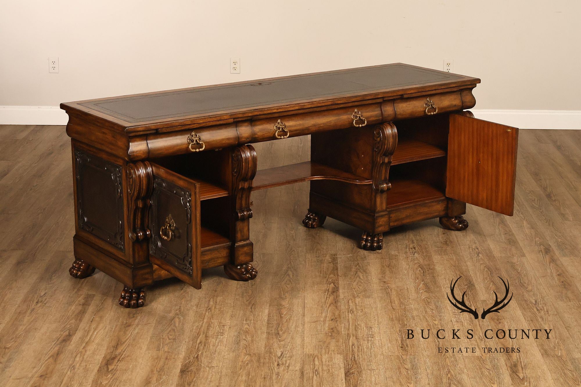 Maitland-Smith Leather Top Mahogany Executive Writing Desk