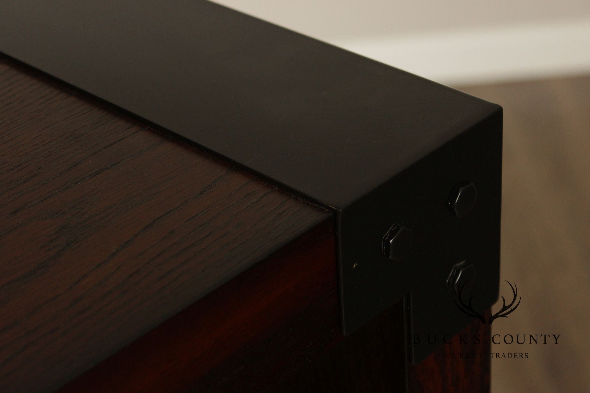 Contemporary Pair Of Open Display Bookcases In Dark Wood