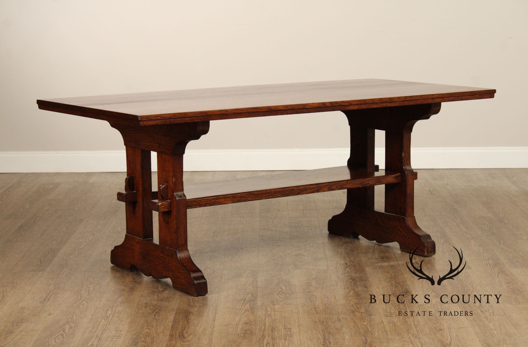 L. & J. G. Stickley Antique Mission Oak Large Trestle Table