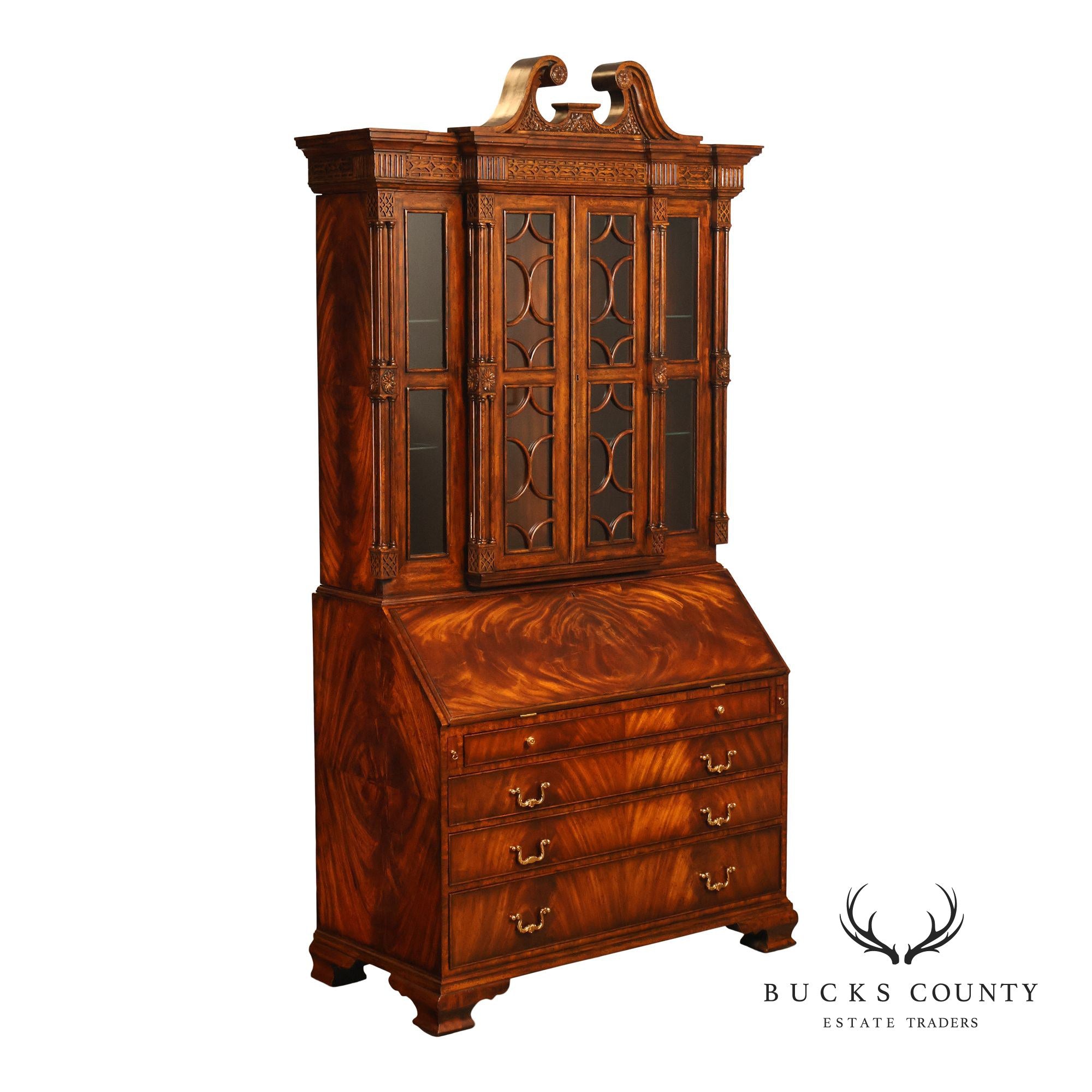 Maitland Smith Georgian Style Mahogany Secretary Bookcase