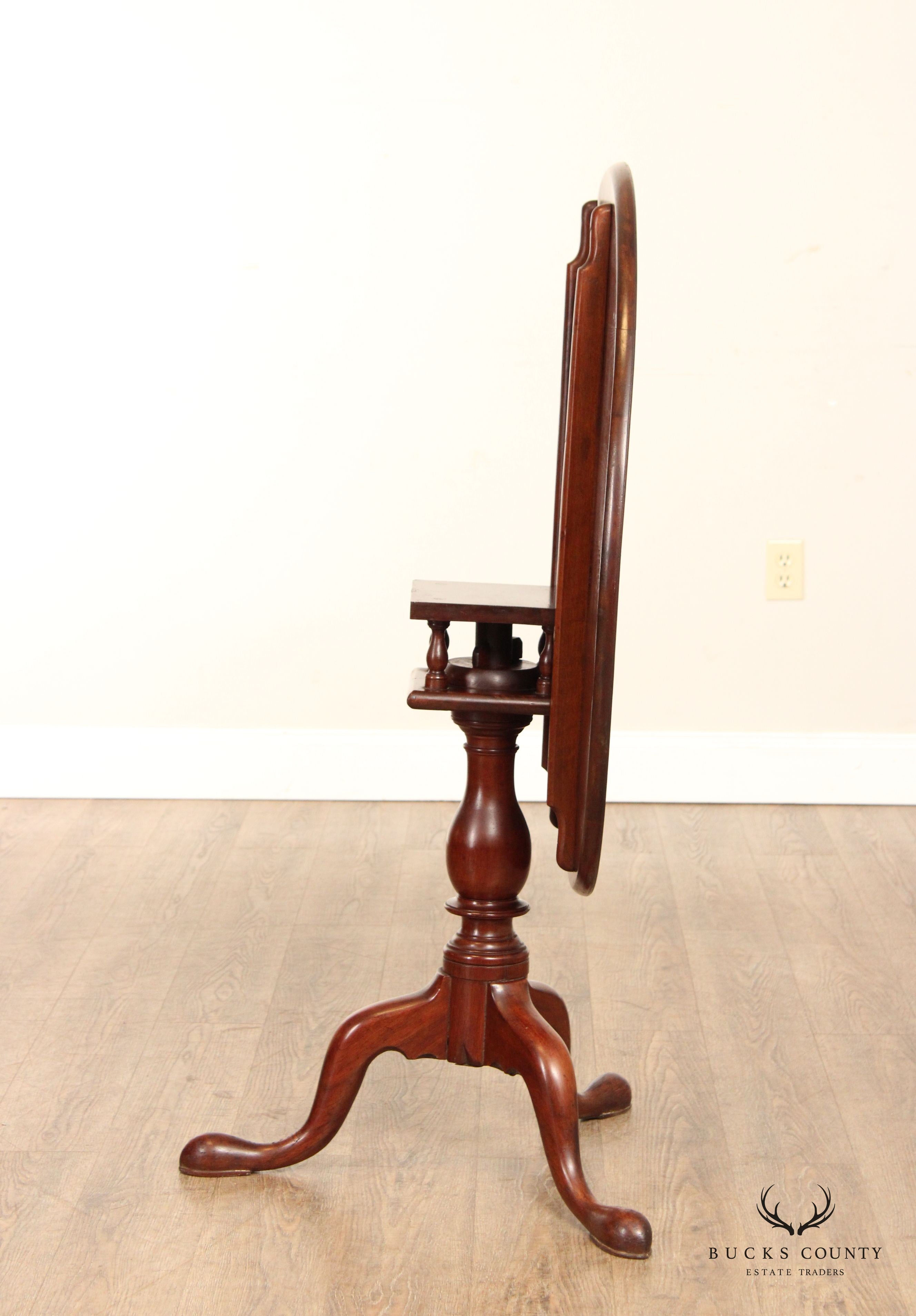 Antique Queen Anne Style Solid Mahogany Round Tilt-Top Table