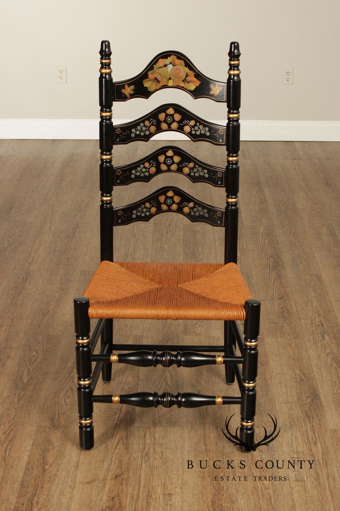 Ethan Allen Pair Of Hitchcock Style Hand Painted Ladderback Side Chairs