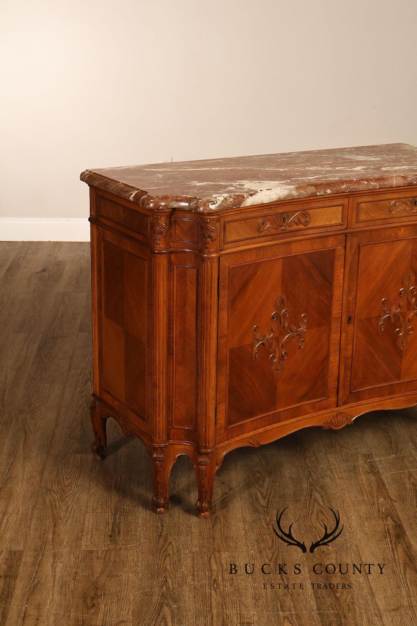 1920's French Louis XV Style Satinwood Marble Top Server