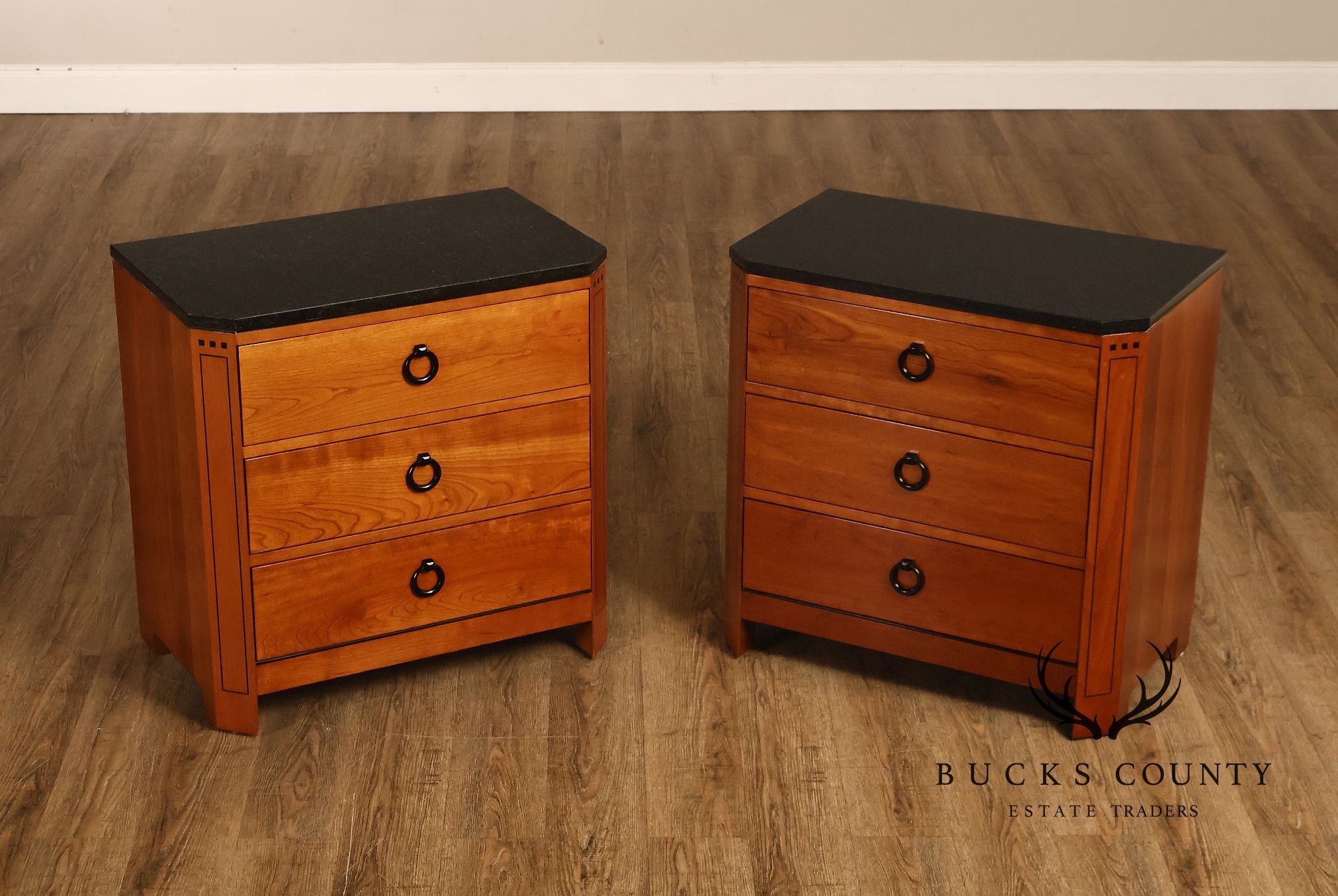 Stickley 21st Century Collection Pair of Granite Top Cherry Nightstands