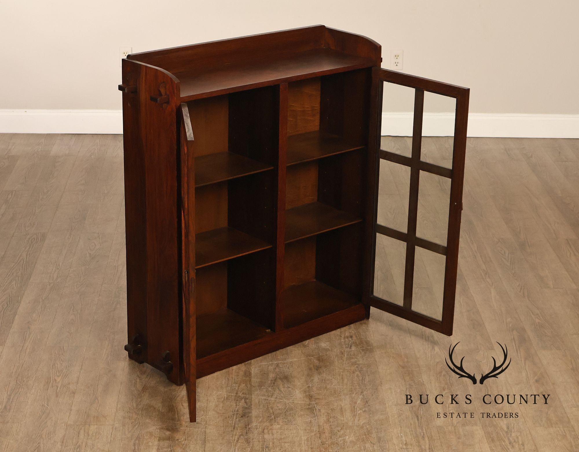 Antique Lifetime Mission Oak Two Door Bookcase Cabinet
