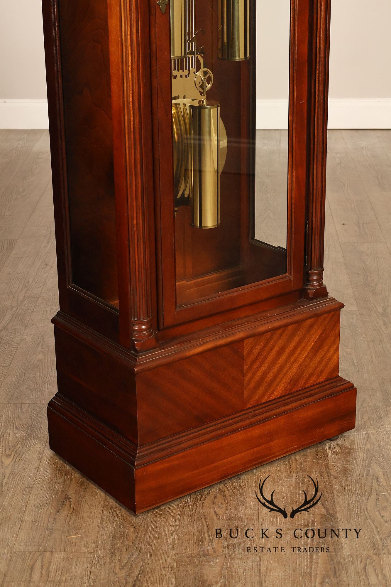 Howard Miller Mahogany Grandfather Clock With Brass Dial And Weights