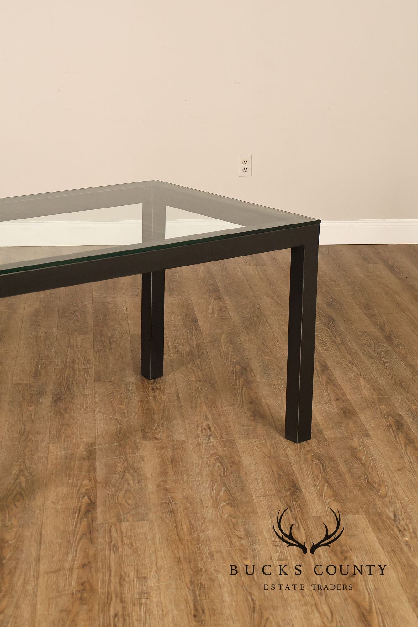 Mitchell Gold + Bob Williams Modern Parsons Style Glass Top Dining Table