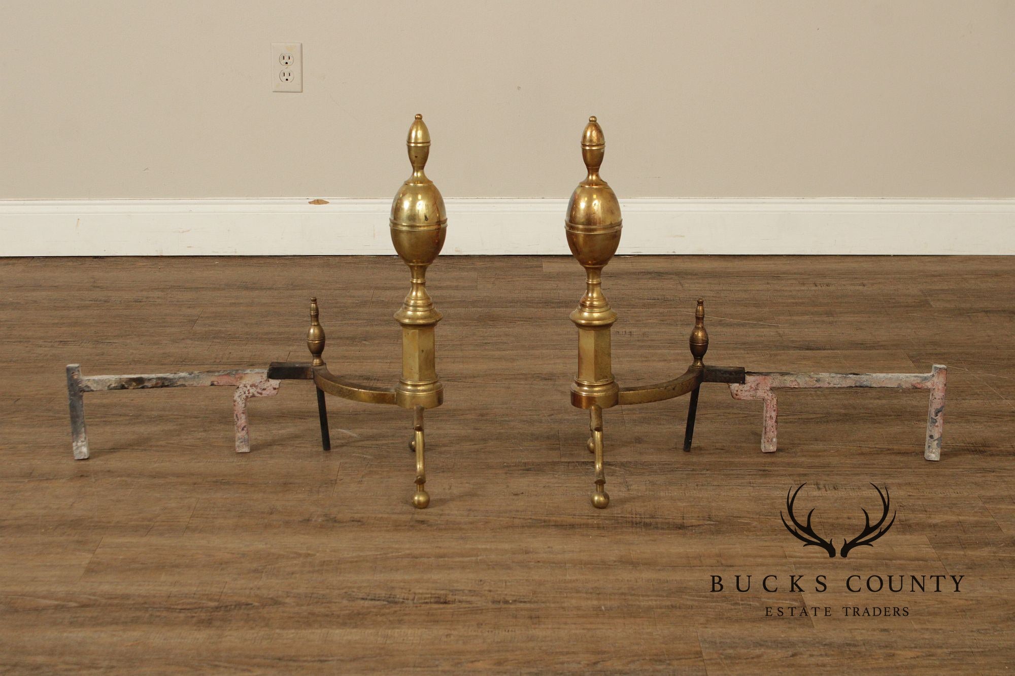 Vintage Federal Style Pair of Brass Andirons