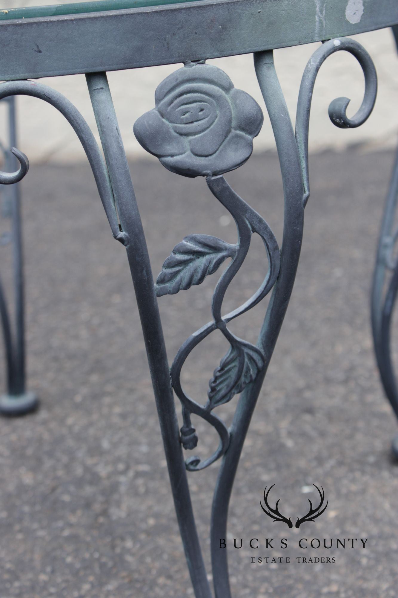 Woodard 'Chantilly Rose' Glass Top Wrought Iron Patio Side Table