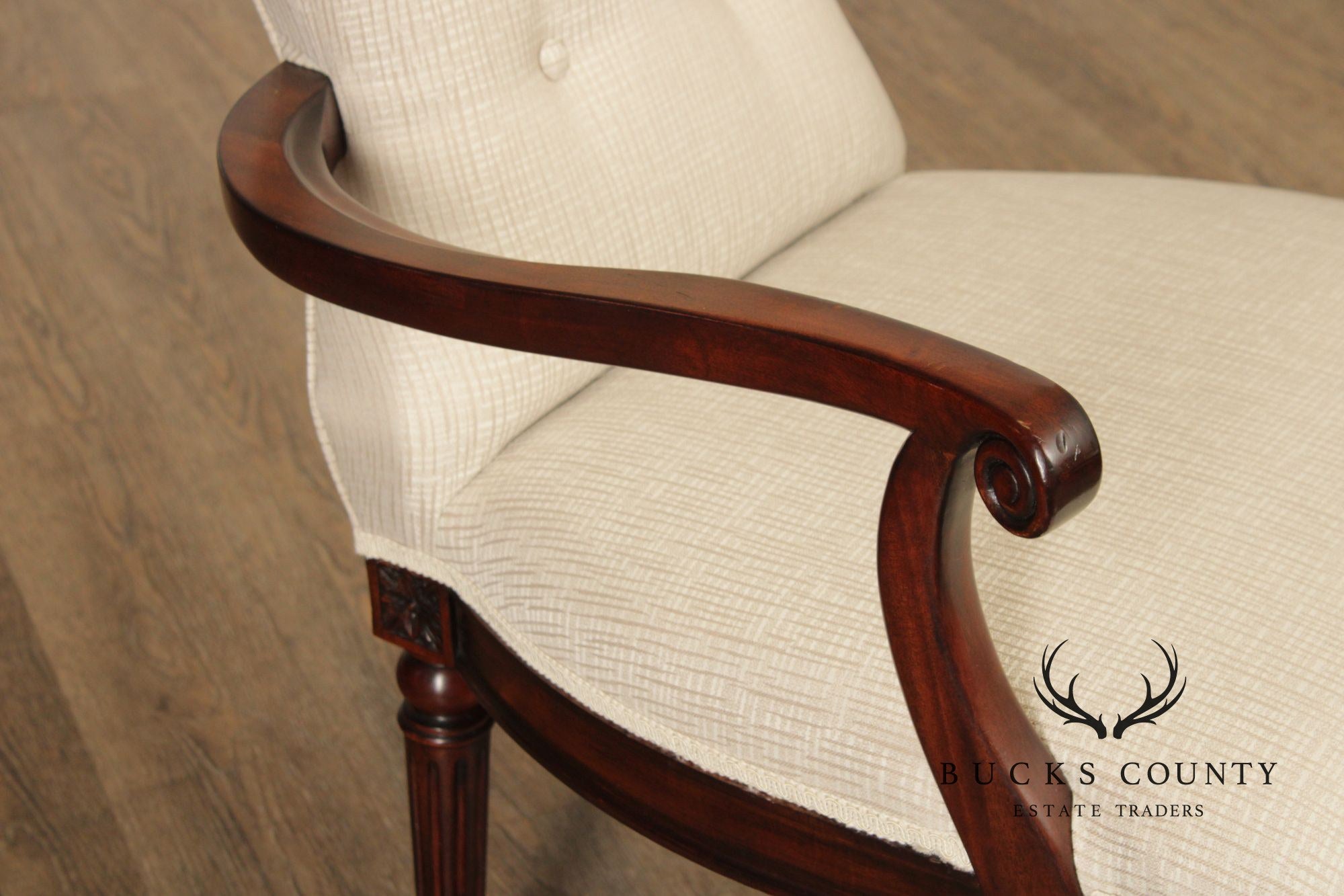Maitland Smith French Louis XVI Style Set of Eight Mahogany and Upholstered Dining Chairs