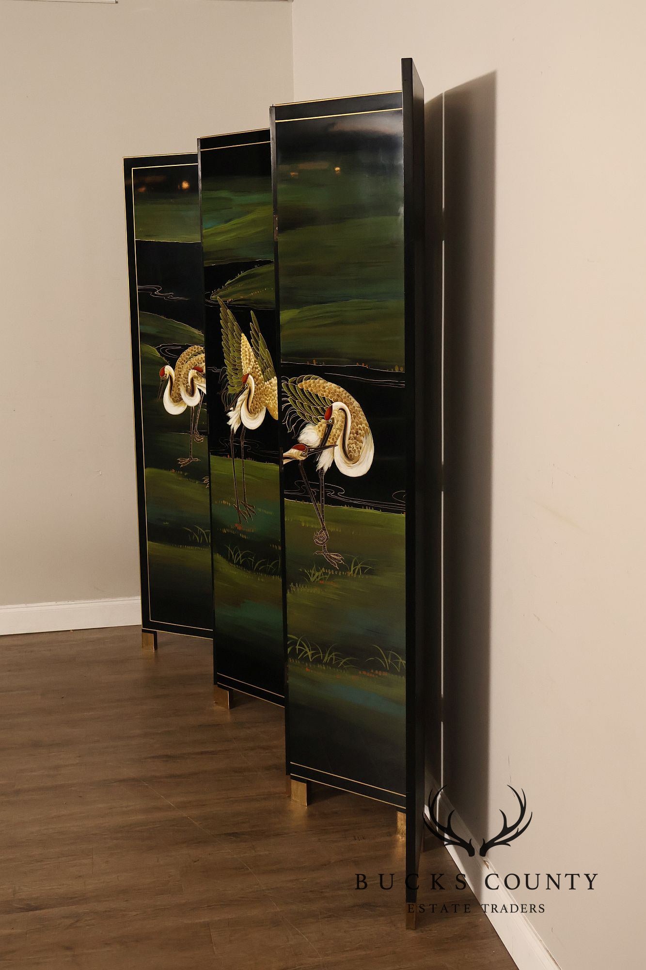 Japanese Style Hand Painted Lacquered Six-Panel Room Divider