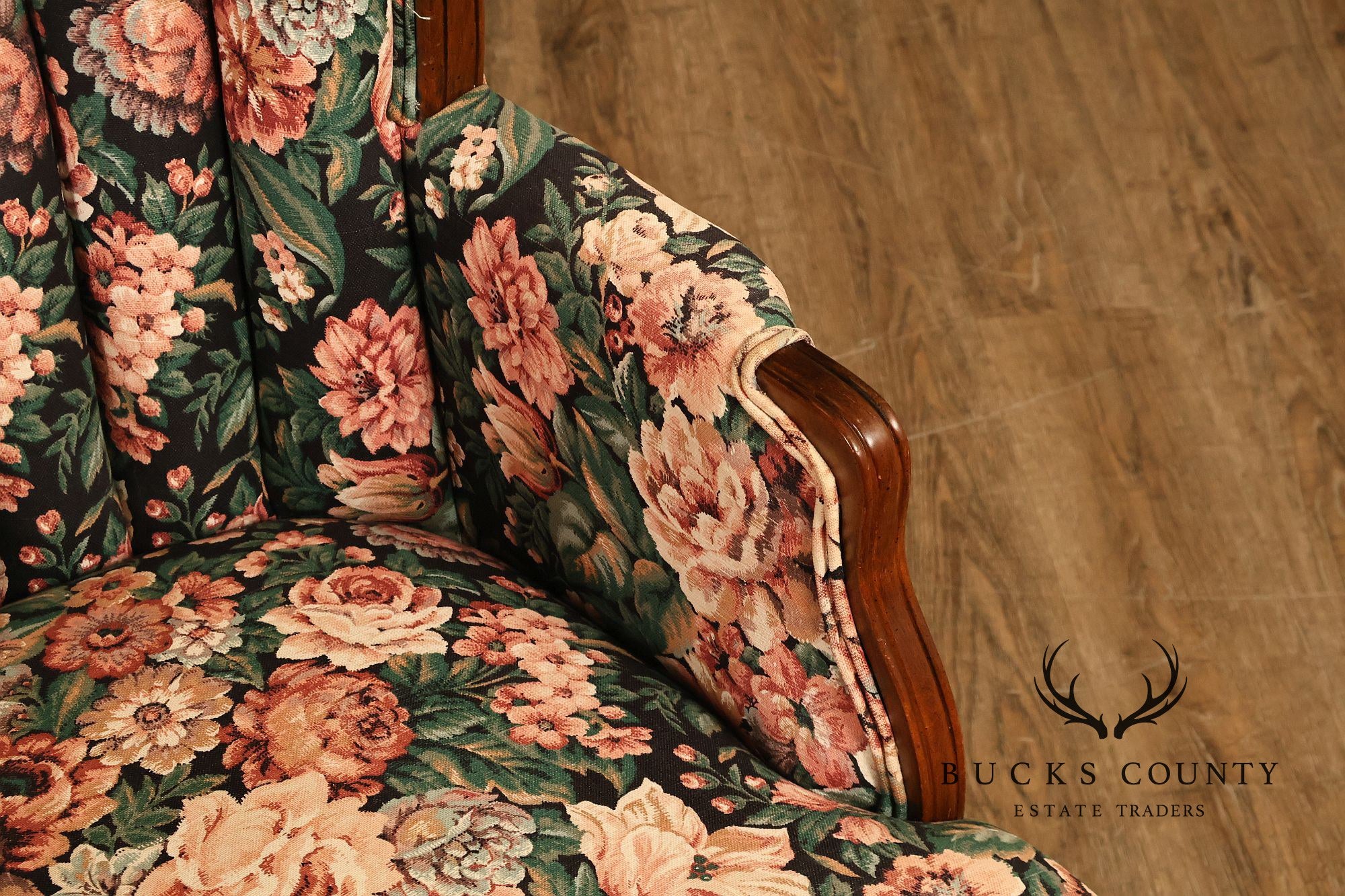 Queen Anne Style Vintage Channel Back Armchair