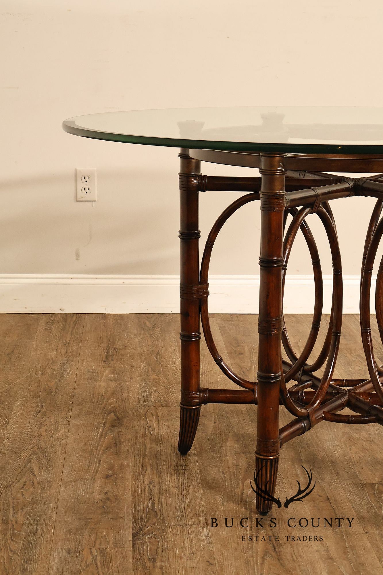 Faux Bamboo Base 48" Round Glass Top Dining Table