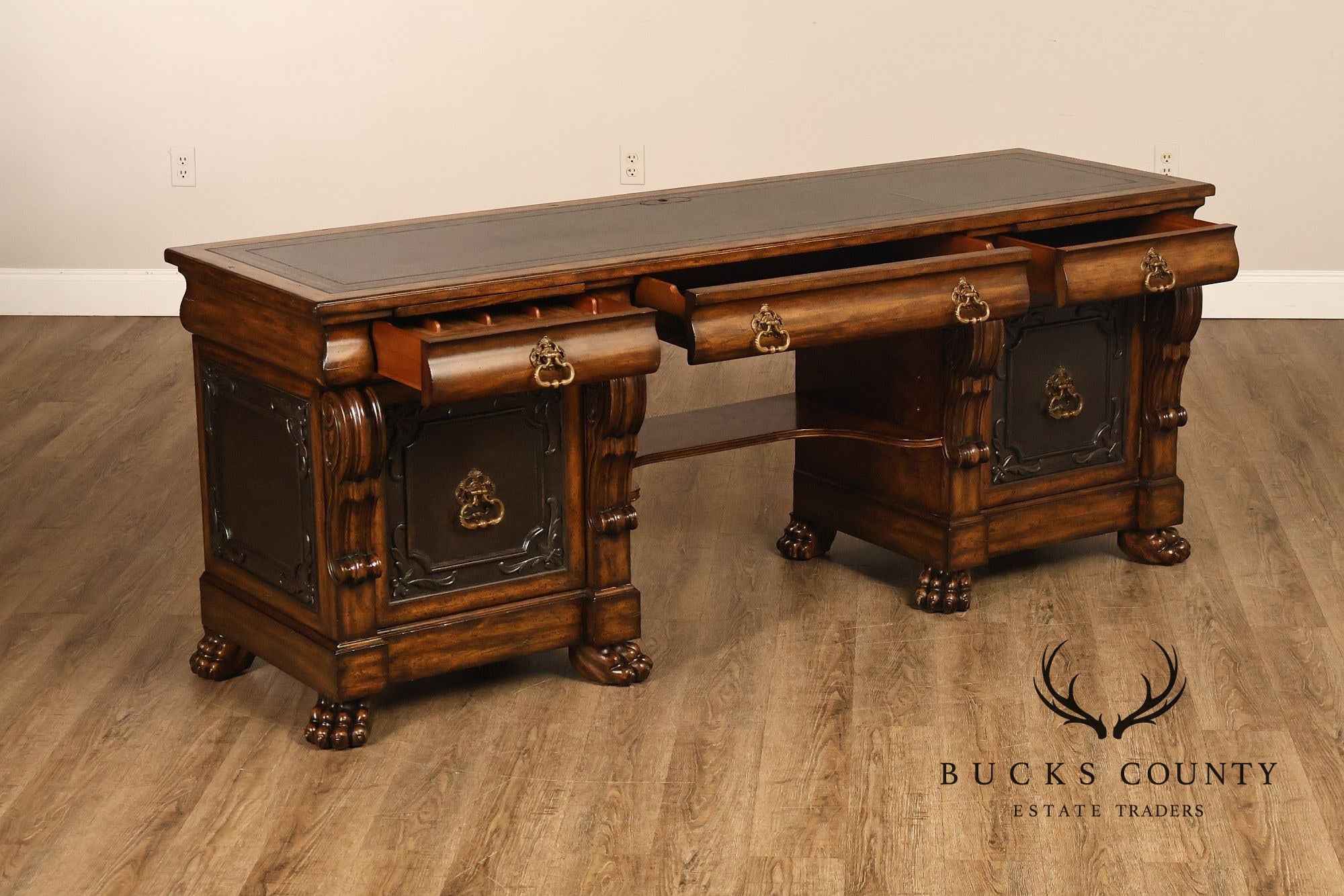Maitland-Smith Leather Top Mahogany Executive Writing Desk