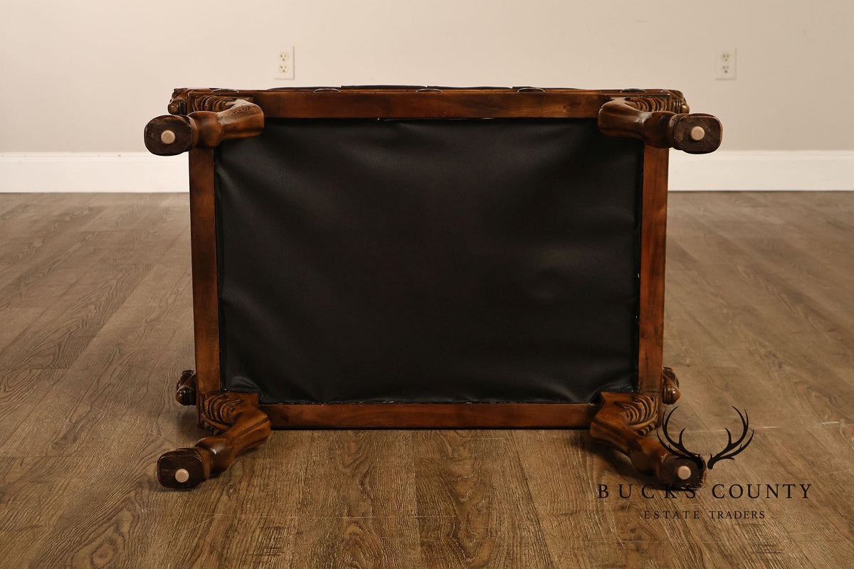 Theodore Alexander Regency Style Carved Horse Head Leather Bench